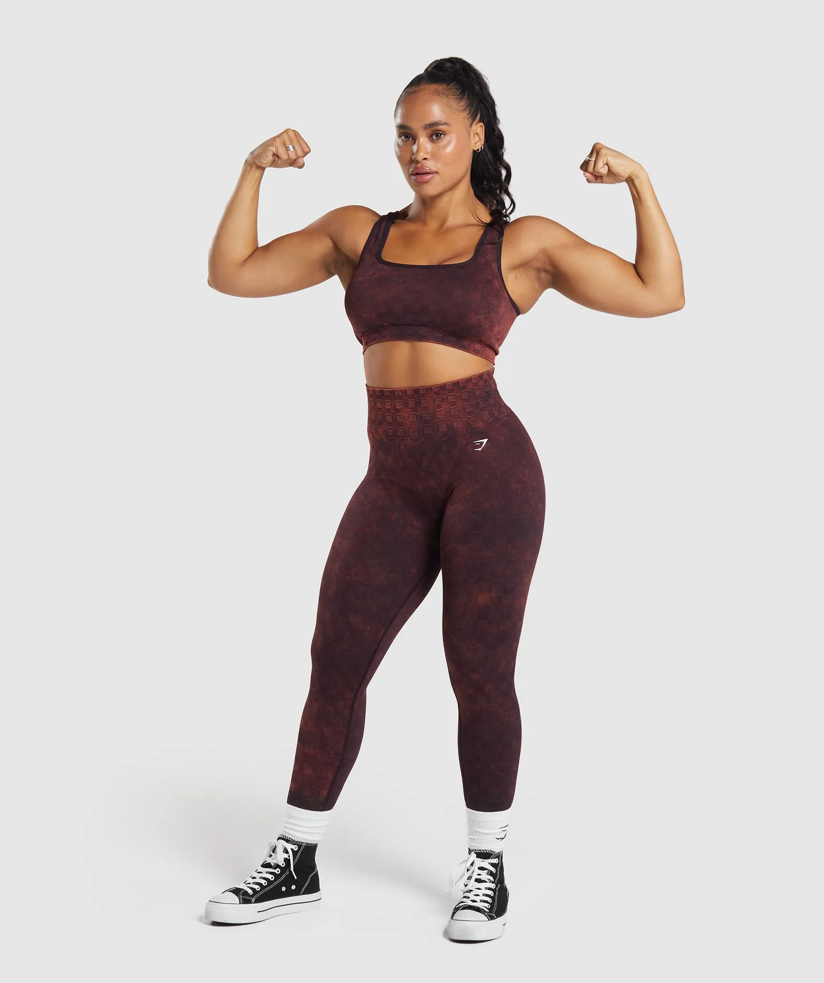 Gymshark Check Seamless Washed Leggings - Plum Brown