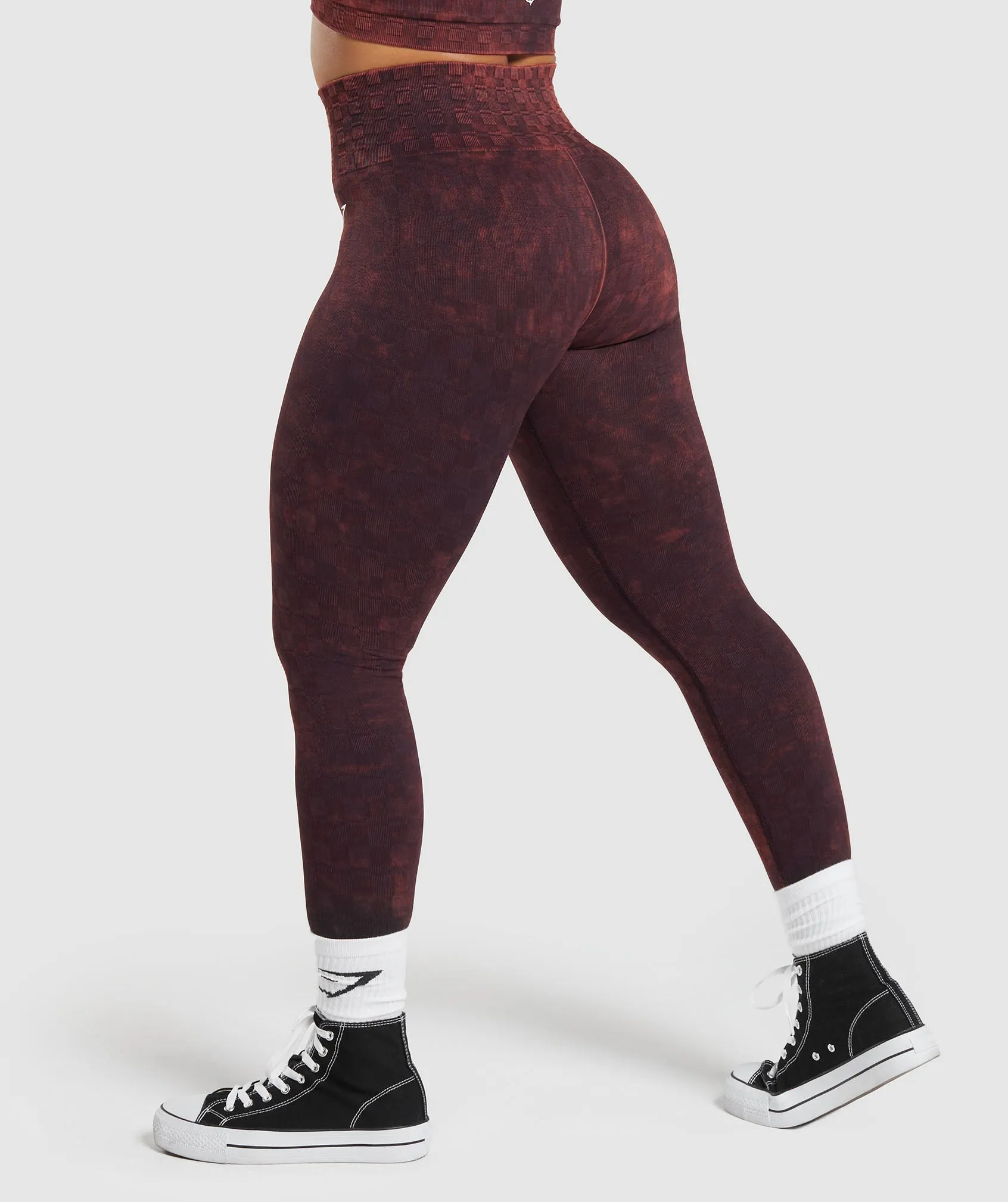 Gymshark Check Seamless Washed Leggings - Plum Brown