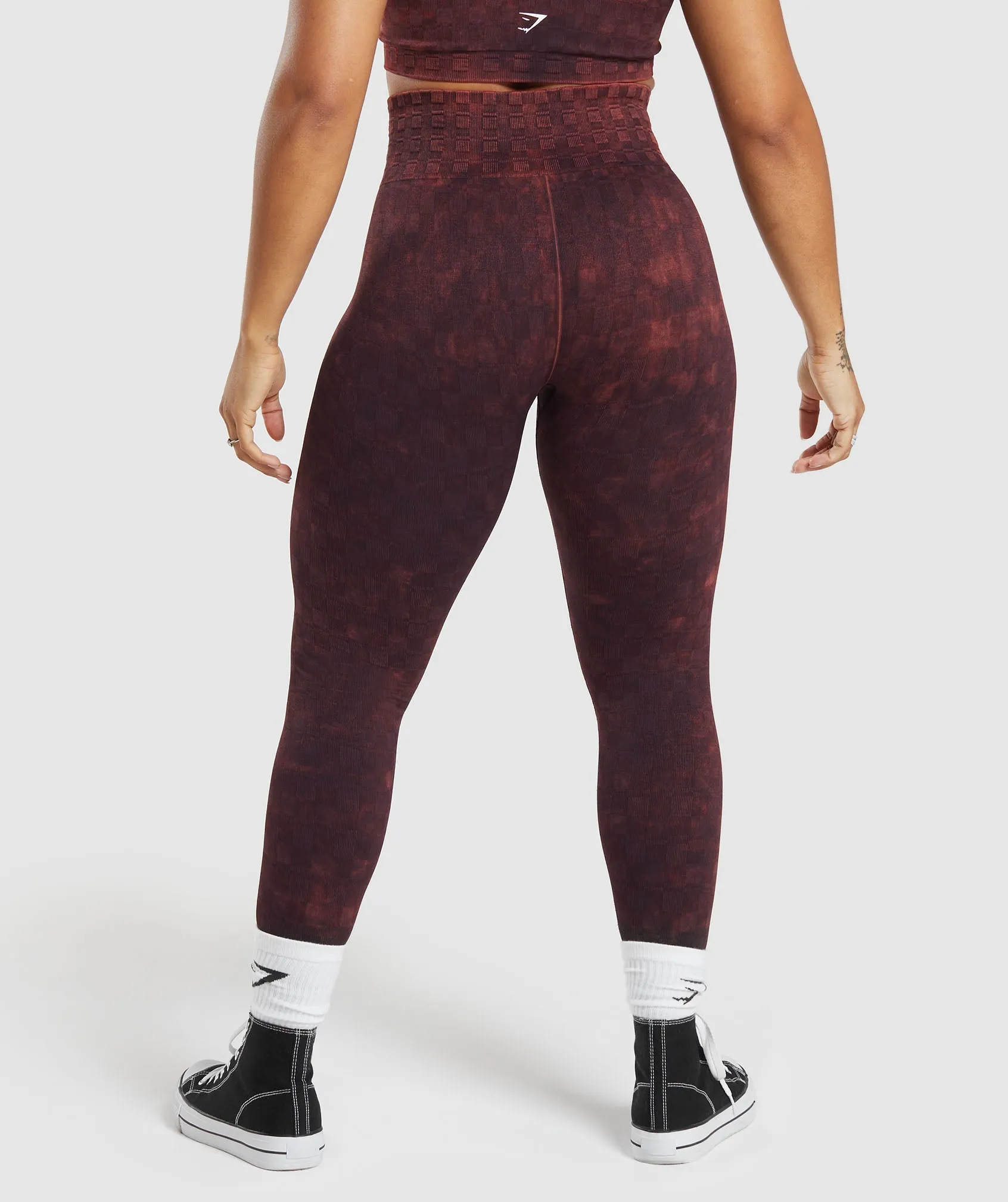 Gymshark Check Seamless Washed Leggings - Plum Brown