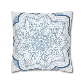 Handmade Mandala Art Pillowcase - Steel Blue on White