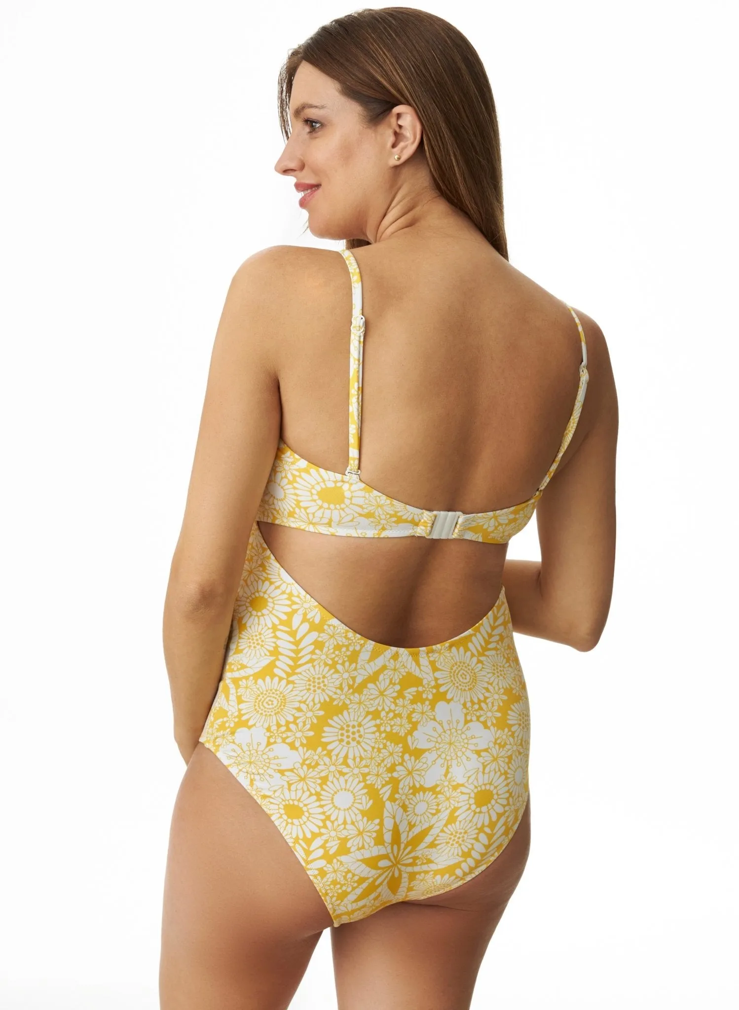Hibiscus Yellow Ruffled One Piece Maternity Swimsuit