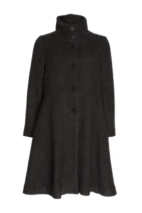 High Collar Flared Coat - Black 8604