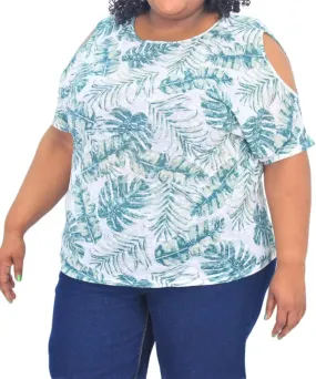Ladies Printed Burn Out Cold Shoulder Top