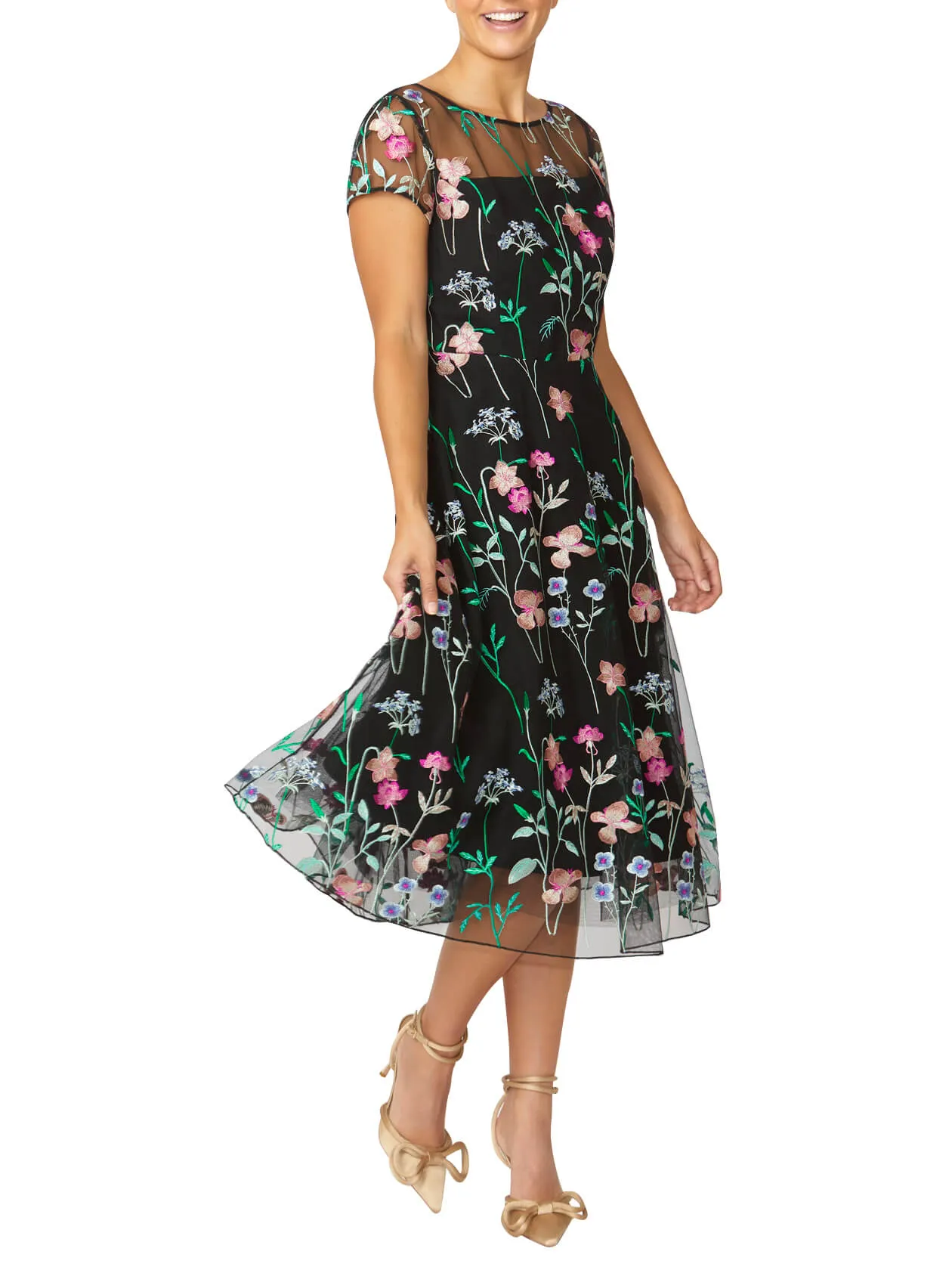 Leila Black Floral A-Line Dress
