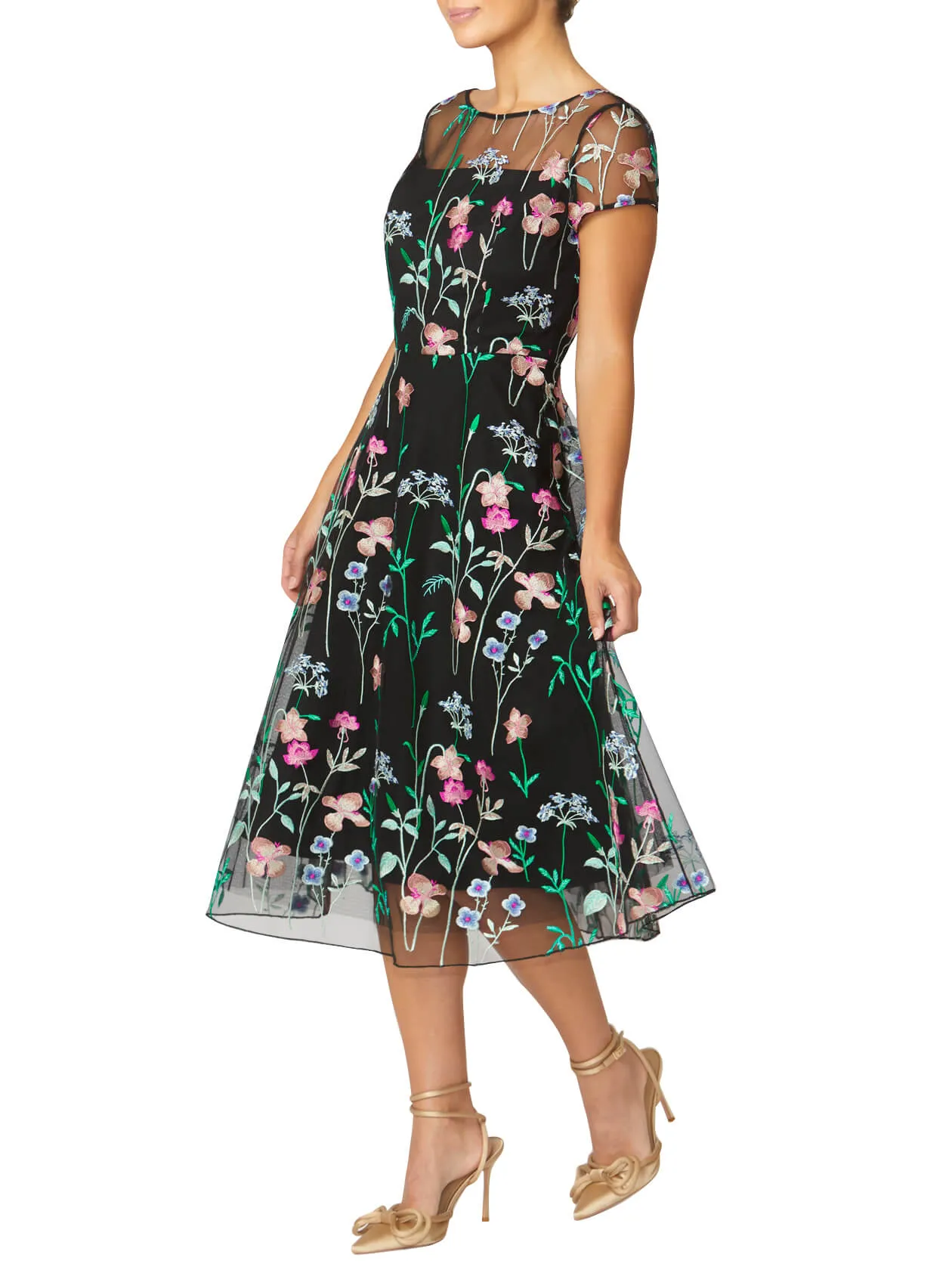 Leila Black Floral A-Line Dress