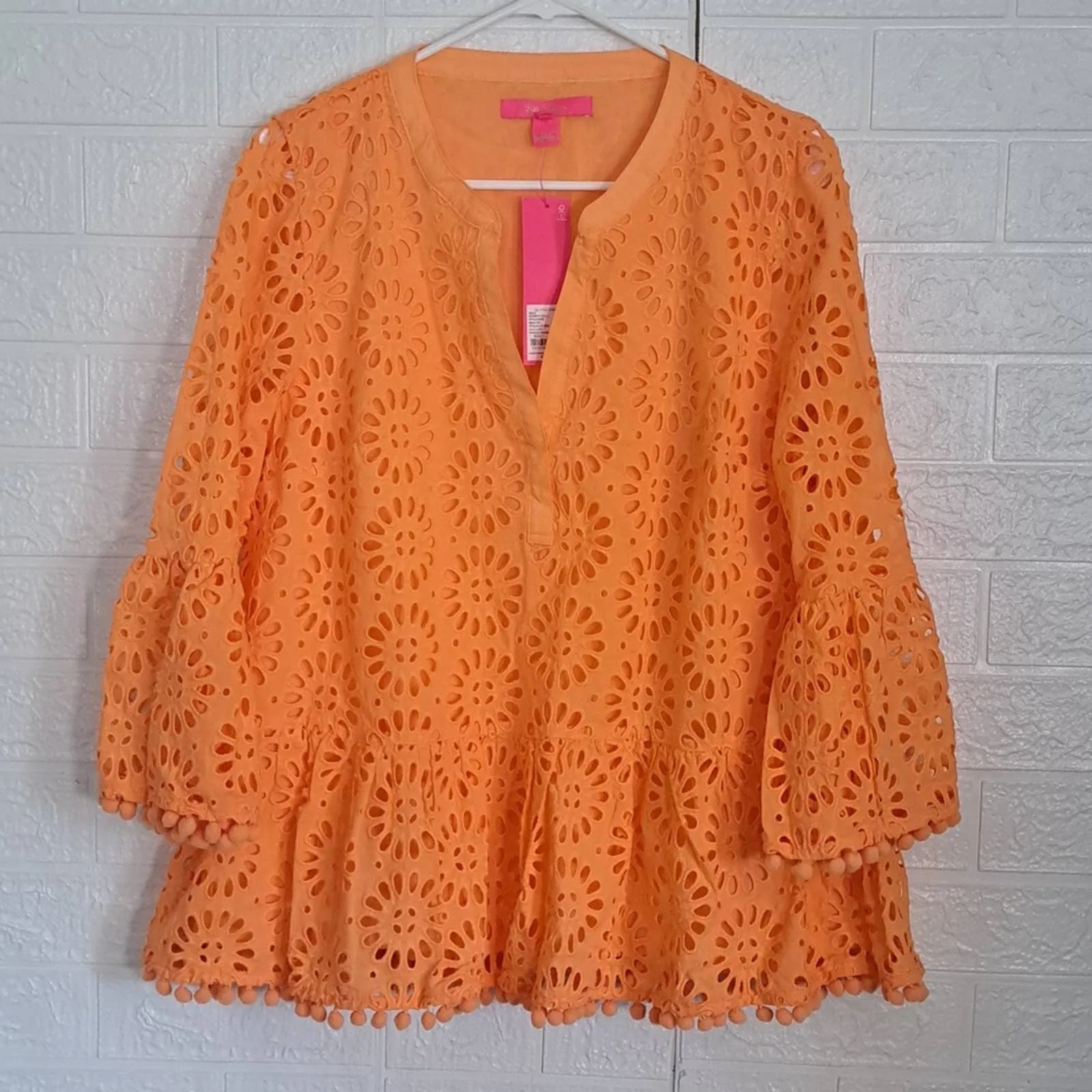 Lilly Pulitzer Bekah Top Cantaloupe Oversized Pinwheel Eyelet LG