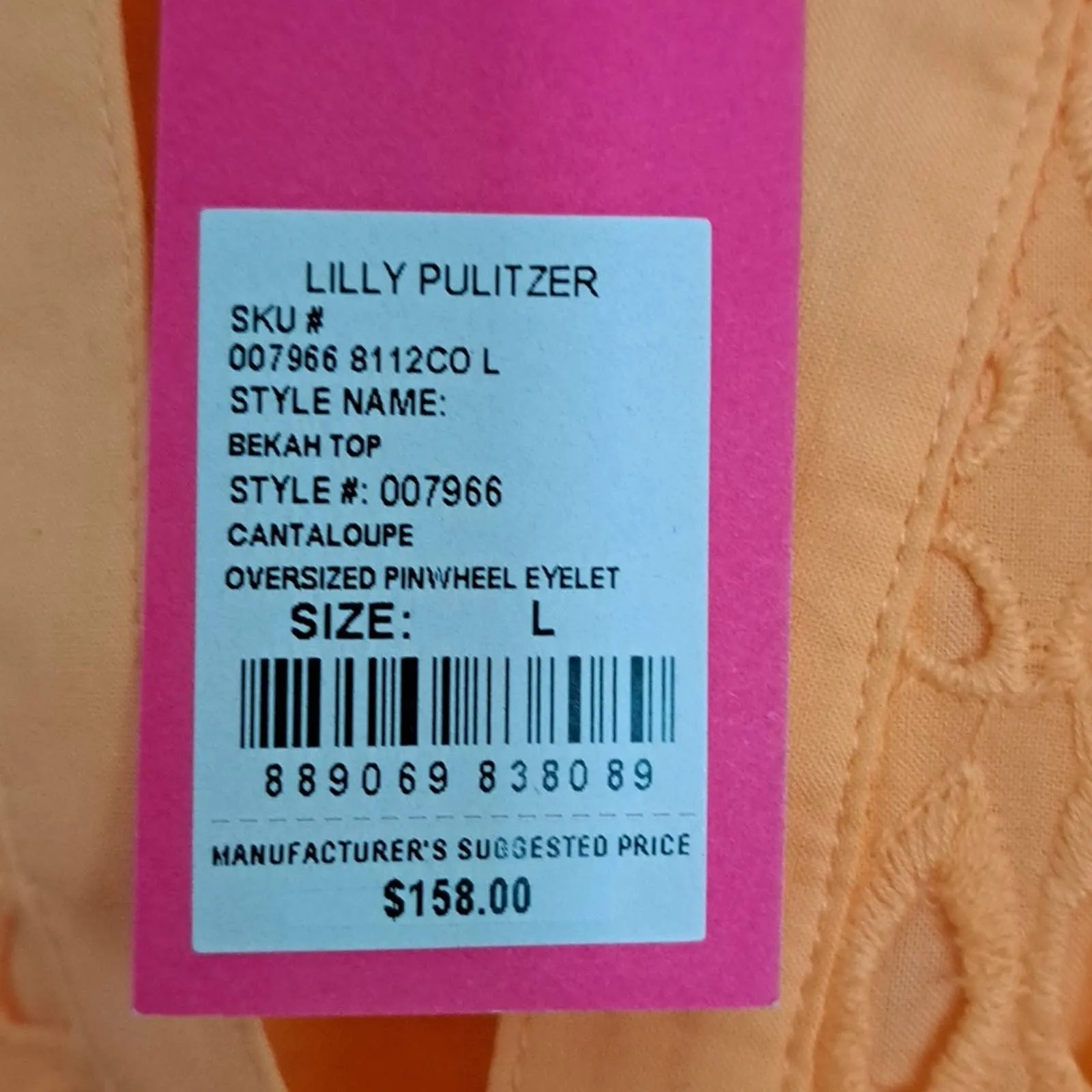 Lilly Pulitzer Bekah Top Cantaloupe Oversized Pinwheel Eyelet LG