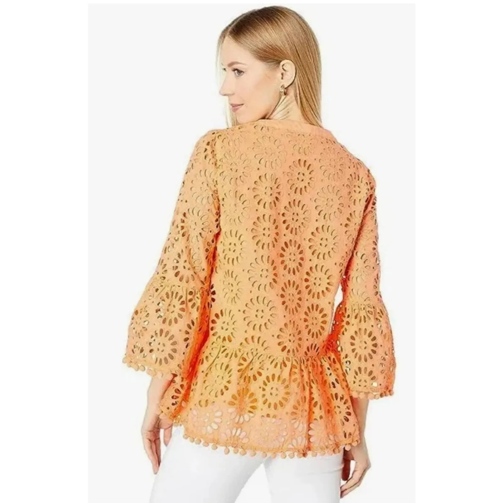 Lilly Pulitzer Bekah Top Cantaloupe Oversized Pinwheel Eyelet LG