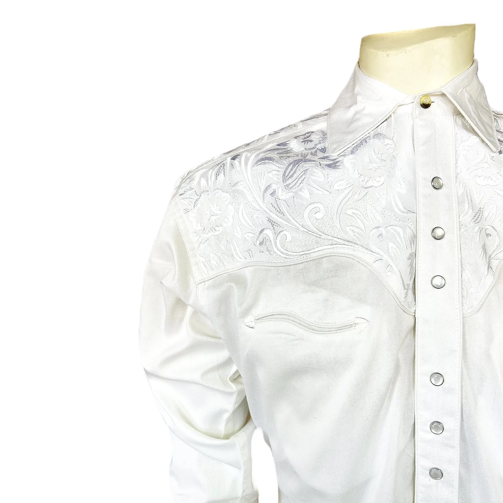 Men's Vintage Tooling Embroidered White-on-White Western Shirt