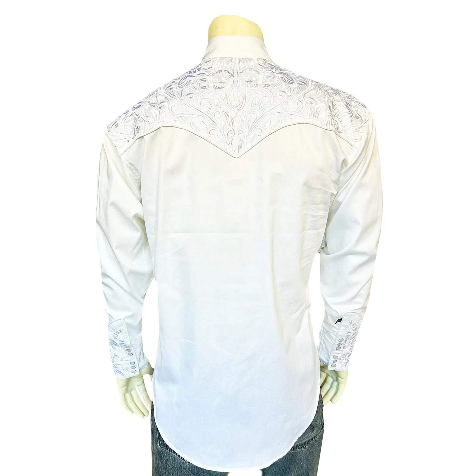 Men's Vintage Tooling Embroidered White-on-White Western Shirt