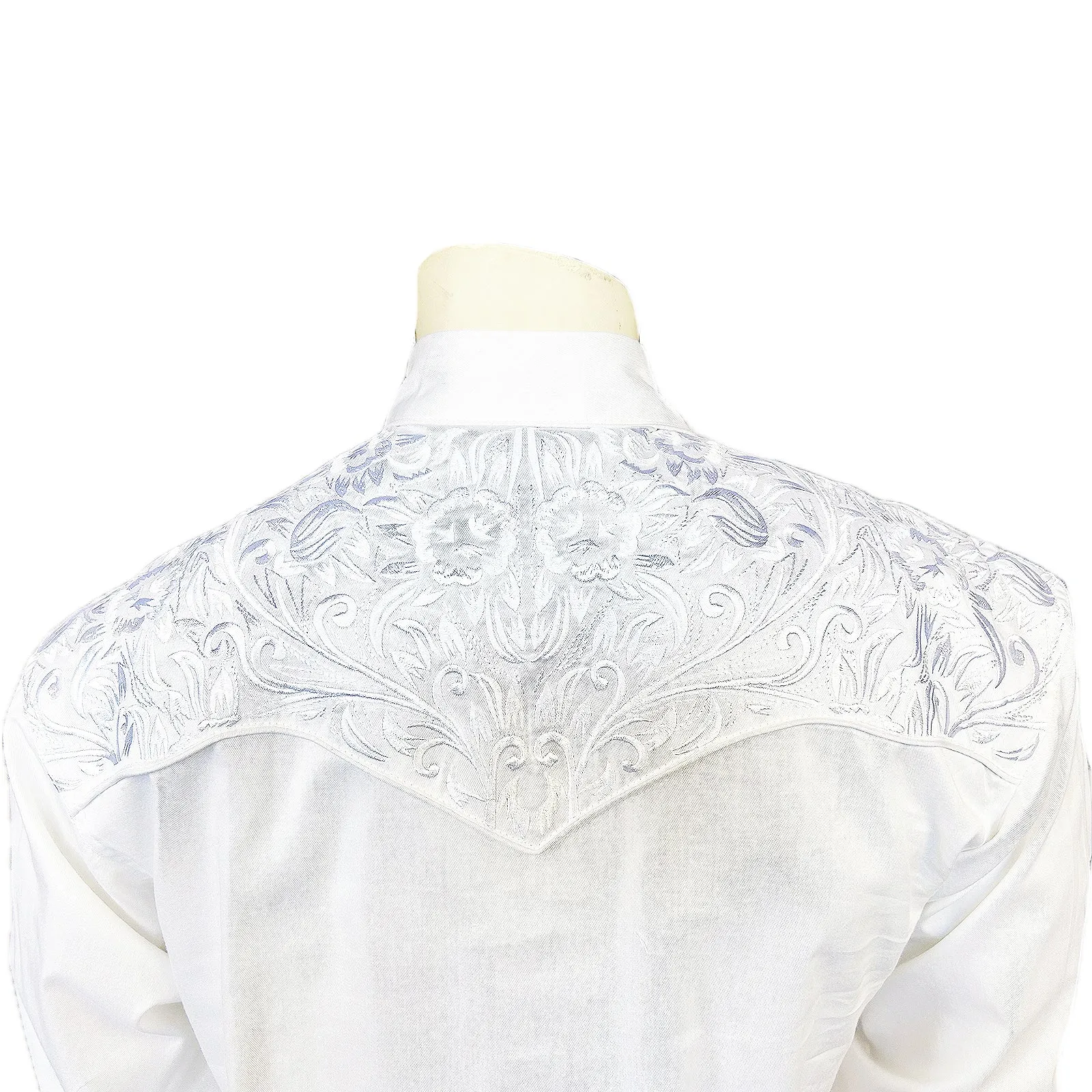 Men's Vintage Tooling Embroidered White-on-White Western Shirt