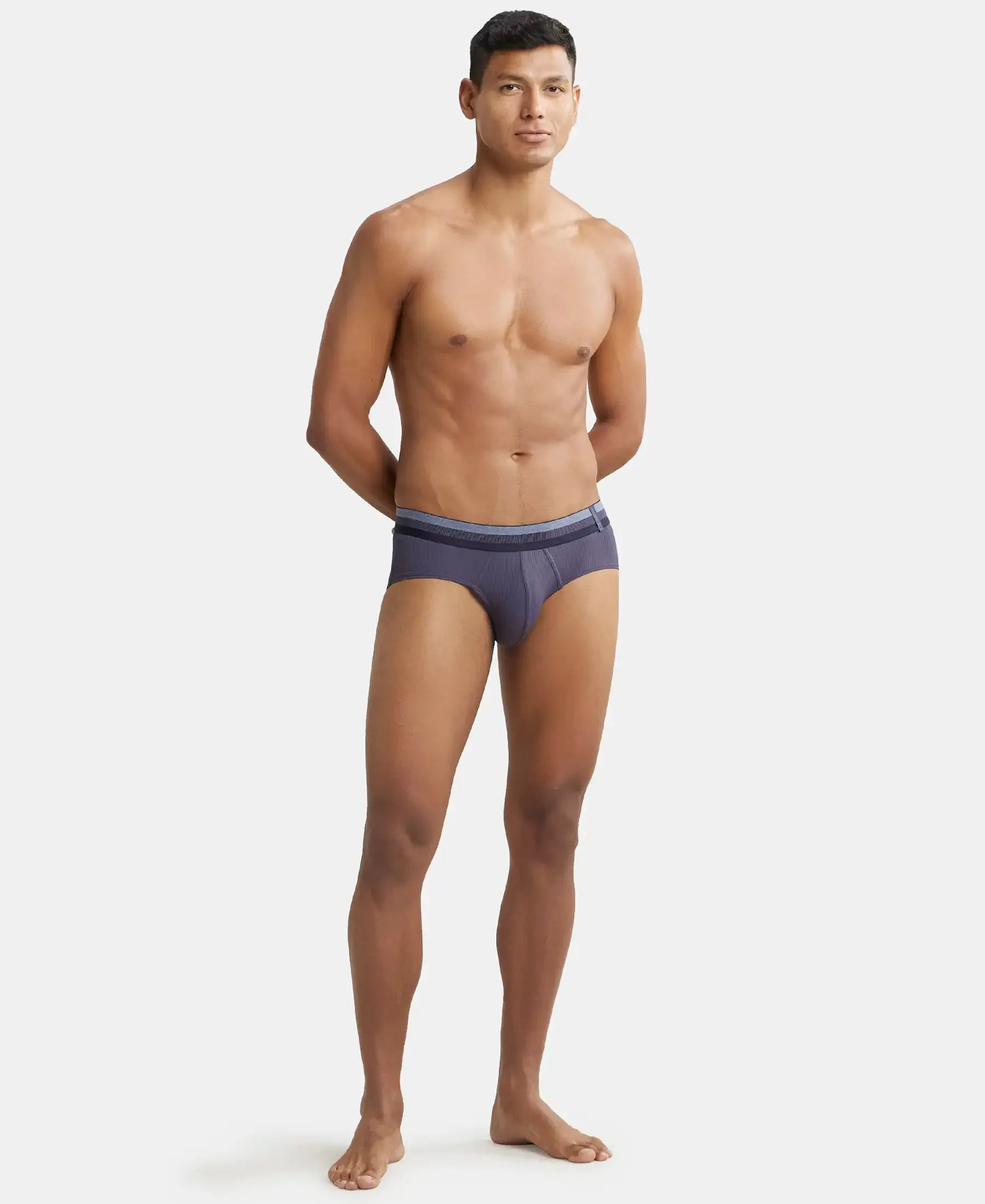 Microfiber Elastane Stretch Solid Brief with StayDry Treatment - Grey Stone
