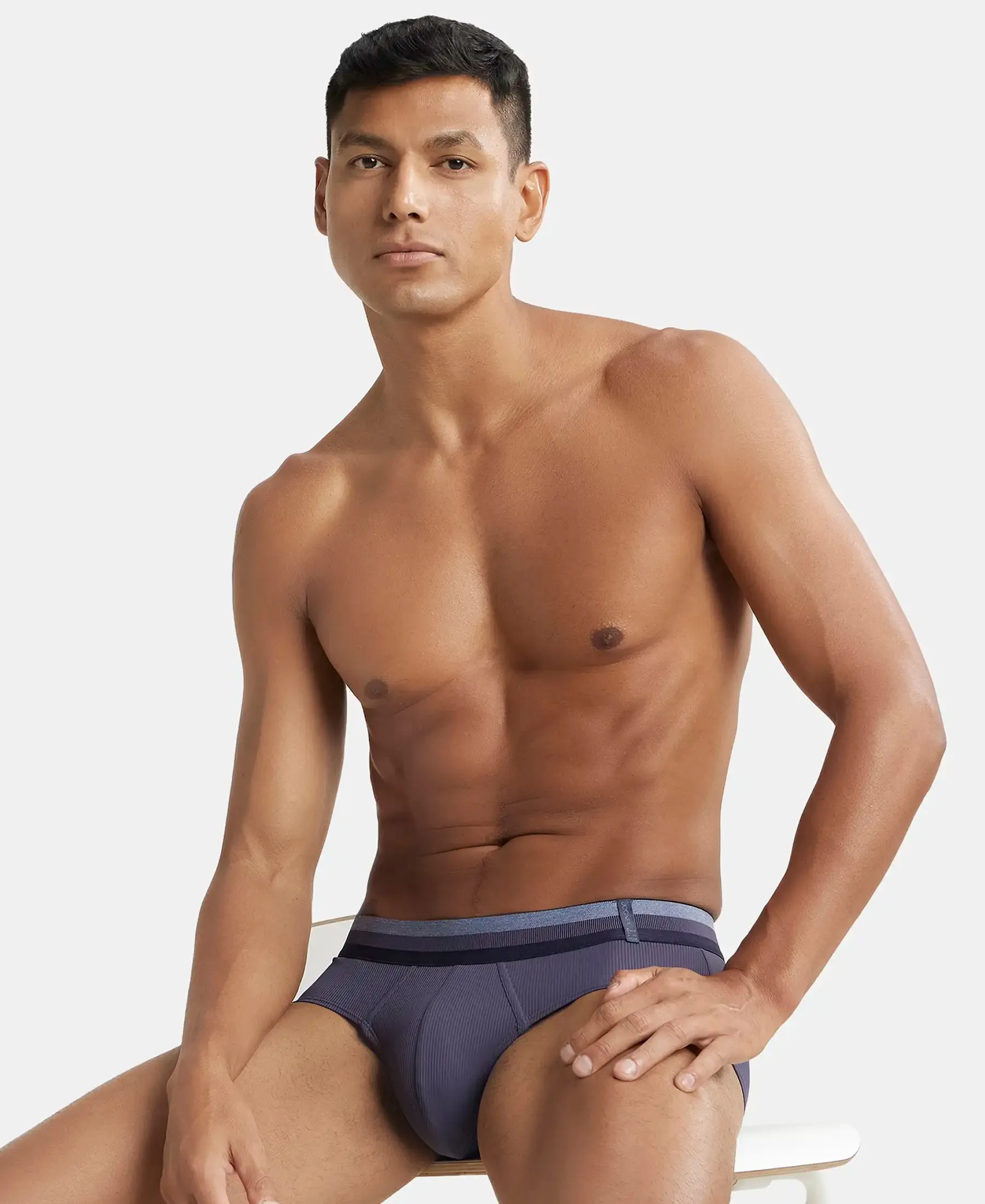 Microfiber Elastane Stretch Solid Brief with StayDry Treatment - Grey Stone