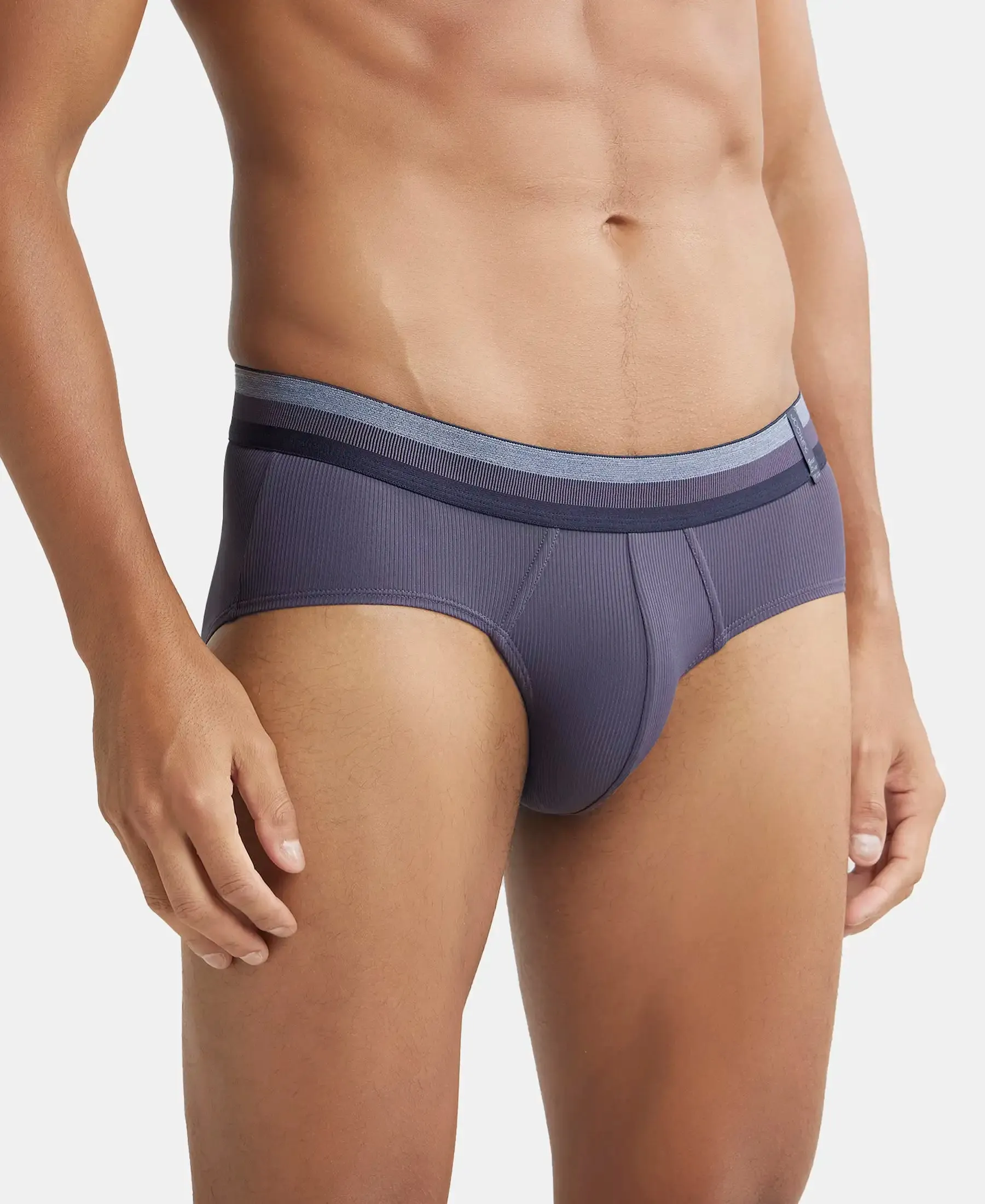 Microfiber Elastane Stretch Solid Brief with StayDry Treatment - Grey Stone