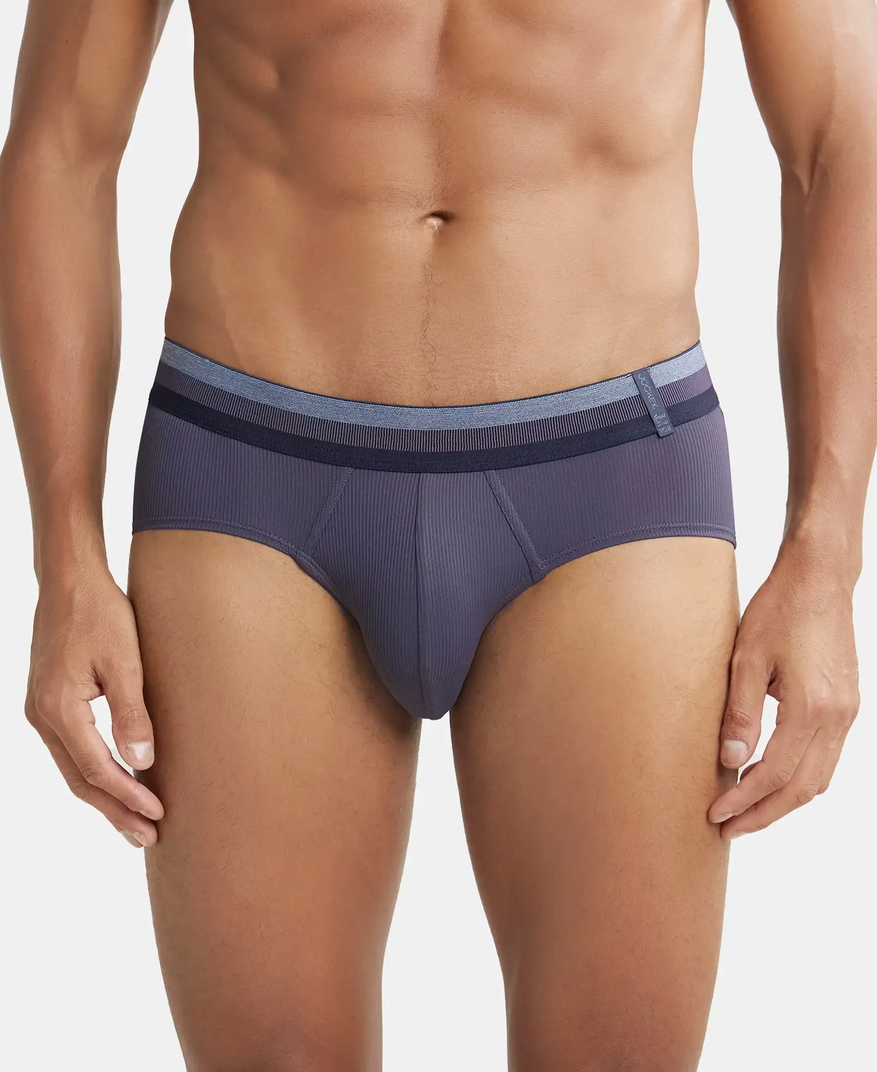 Microfiber Elastane Stretch Solid Brief with StayDry Treatment - Grey Stone