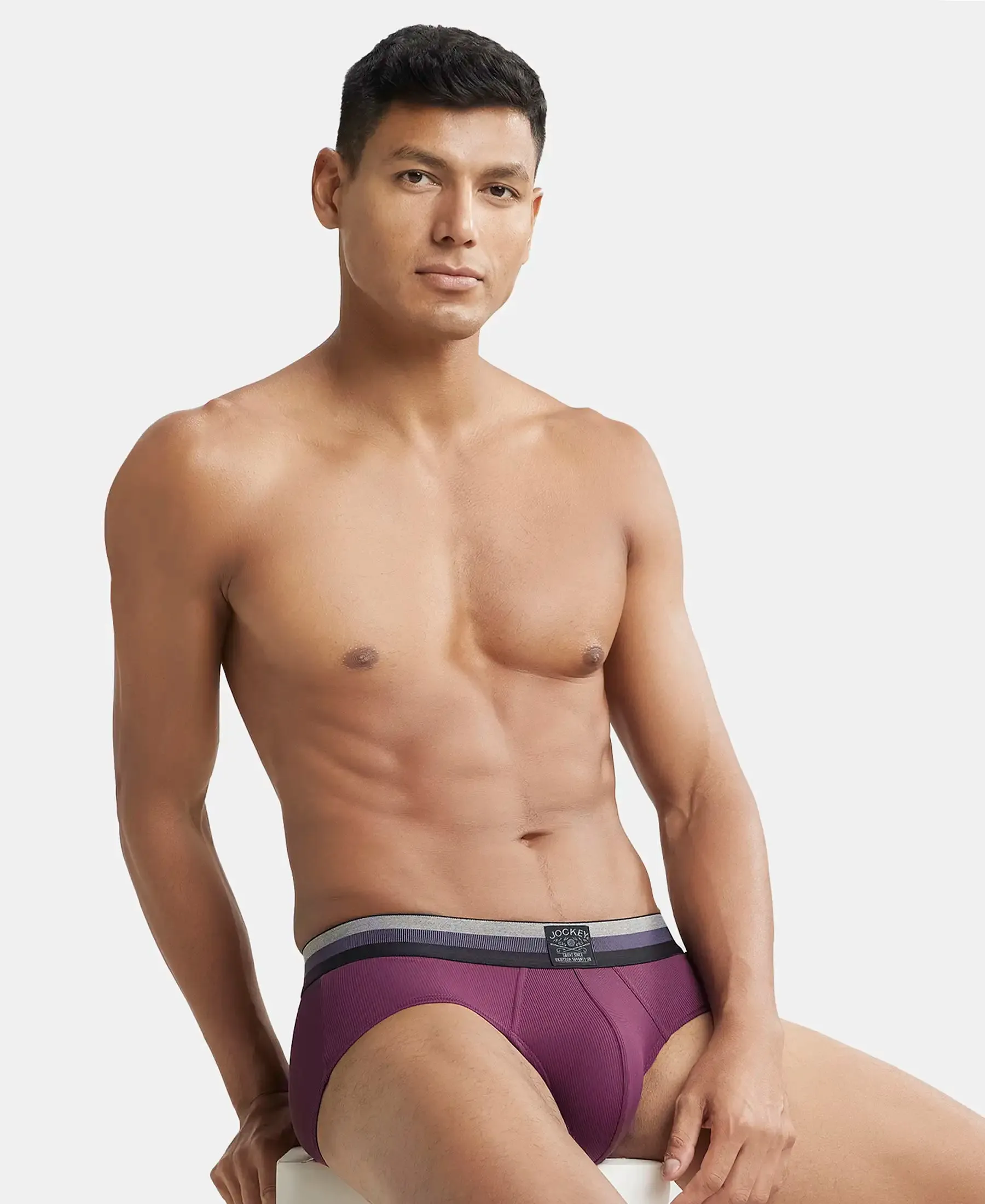 Microfiber Elastane Stretch Solid Brief with StayDry Treatment - Potent Purple