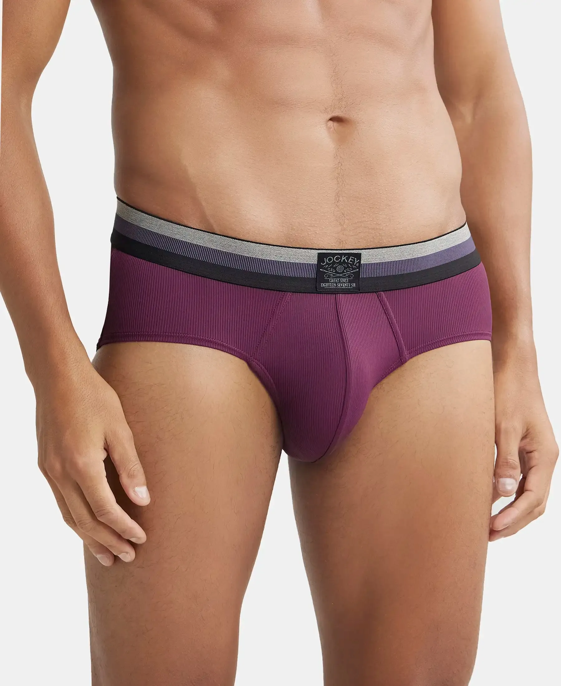 Microfiber Elastane Stretch Solid Brief with StayDry Treatment - Potent Purple