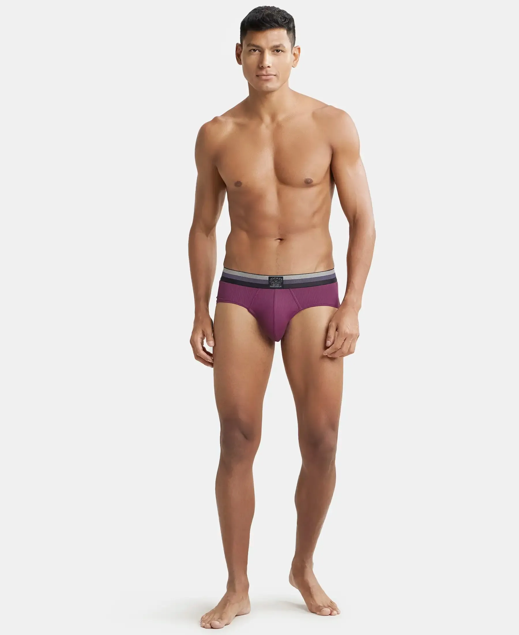 Microfiber Elastane Stretch Solid Brief with StayDry Treatment - Potent Purple
