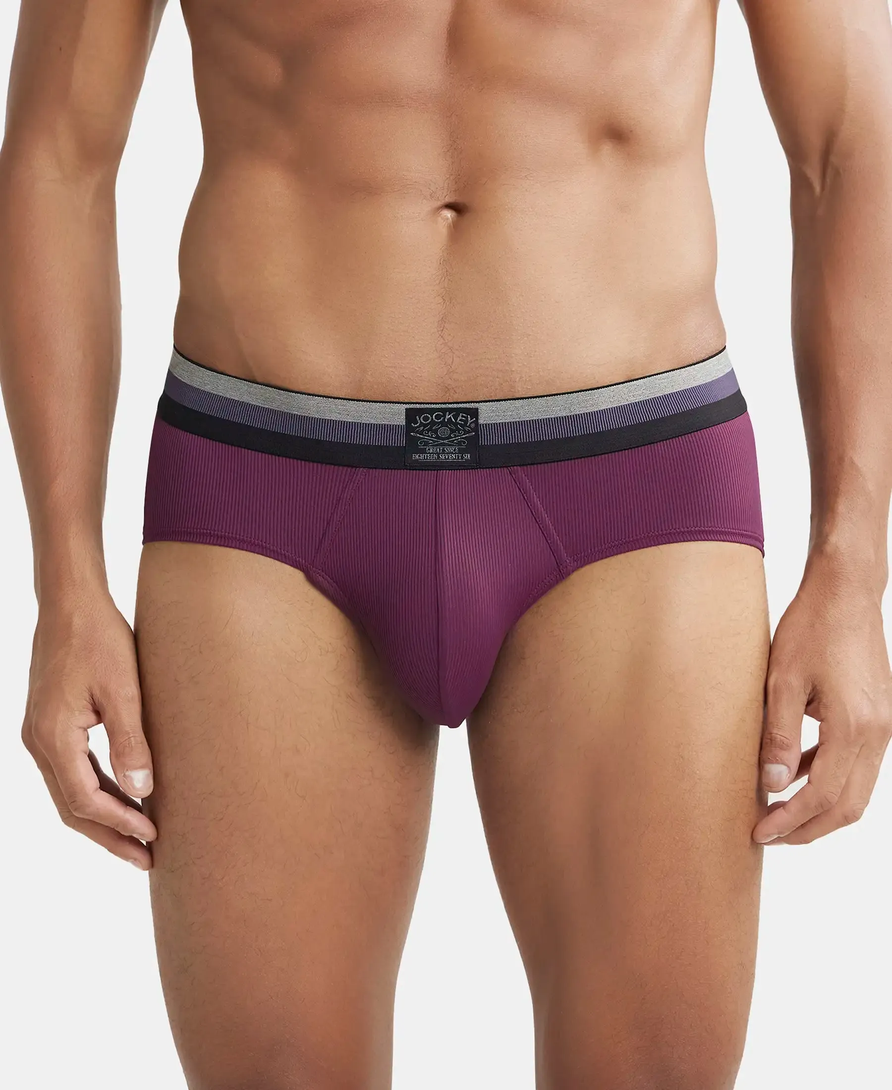 Microfiber Elastane Stretch Solid Brief with StayDry Treatment - Potent Purple