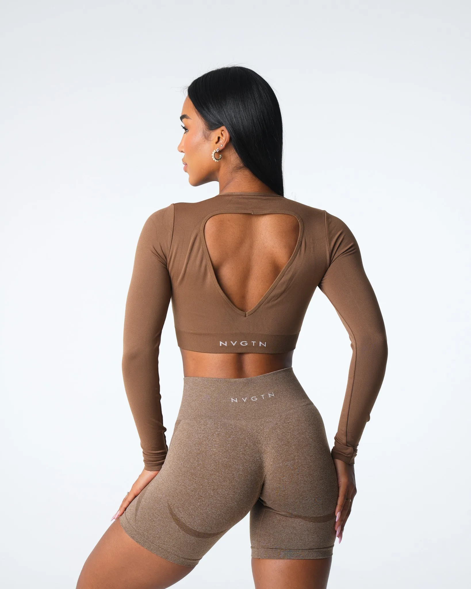 Mocha Journey Long Sleeve Seamless Bra Top