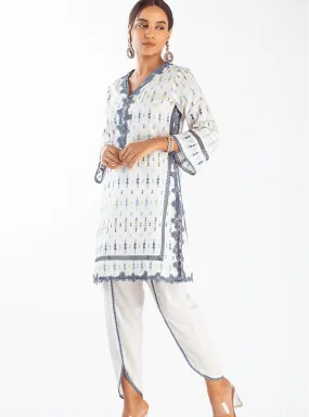Mulmul Cotton Cupid White Kurta With Cupid White Pant