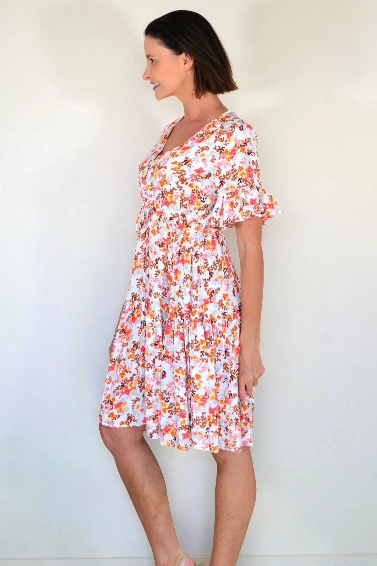 Orange Brown Floral Tunic Dress