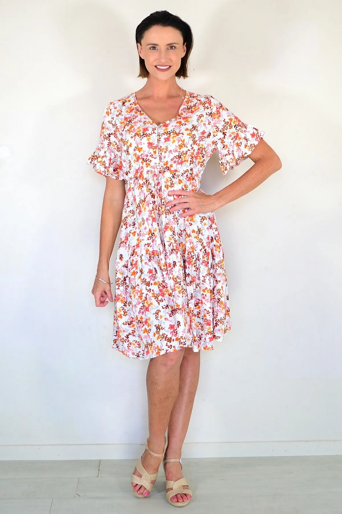 Orange Brown Floral Tunic Dress