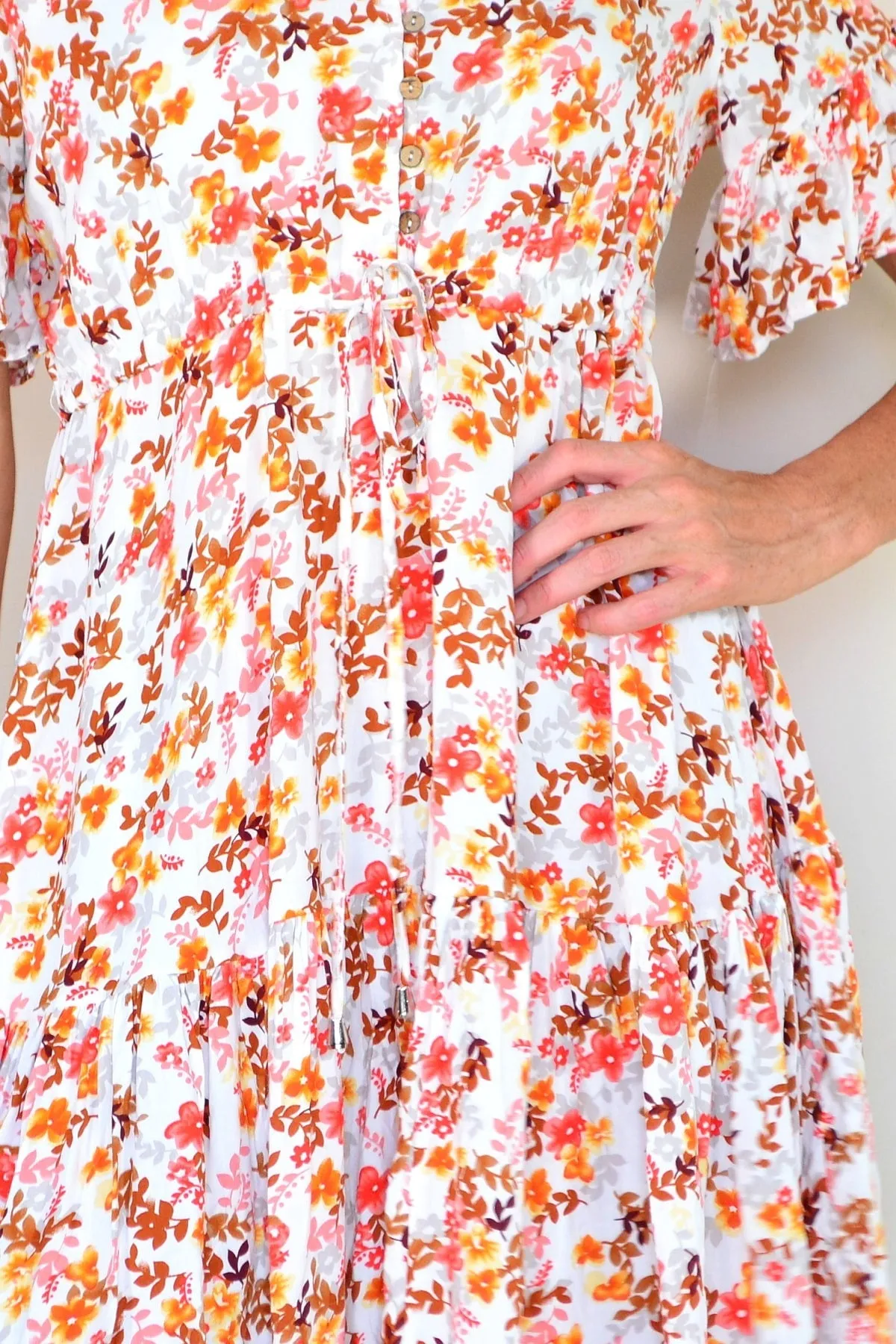 Orange Brown Floral Tunic Dress