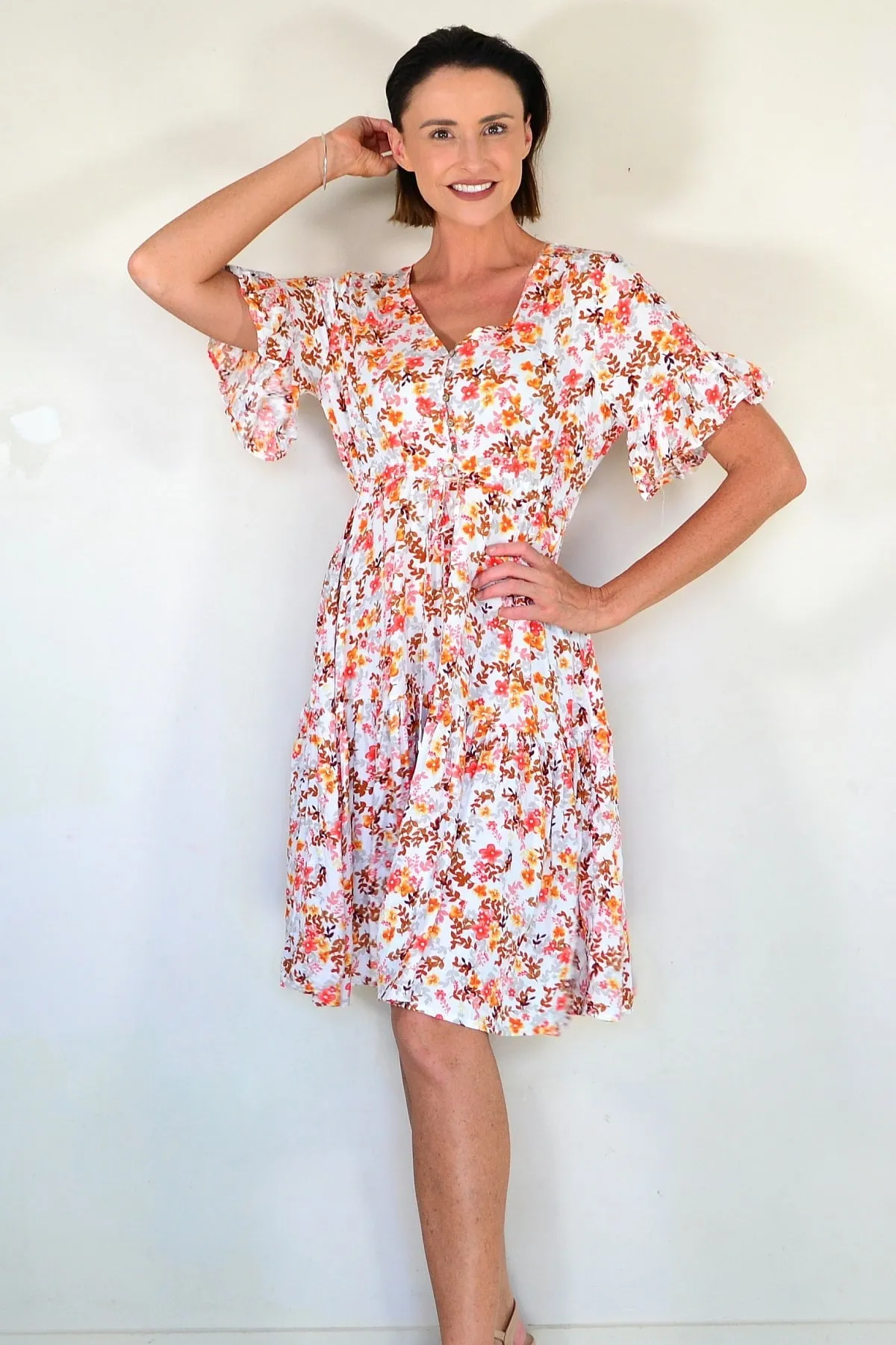 Orange Brown Floral Tunic Dress