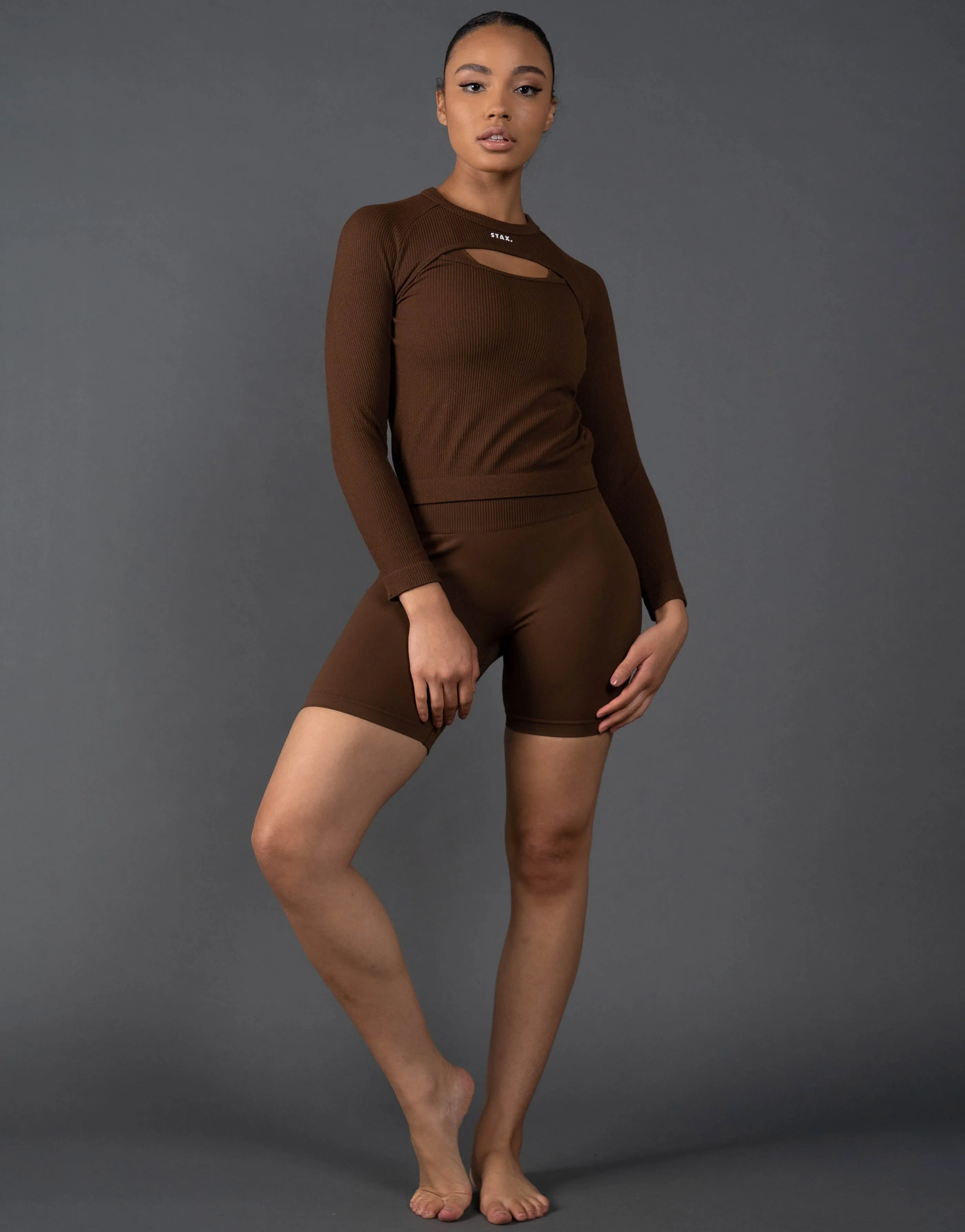 Premium Seamless Cut Out Long Sleeve Lounge V5.1 - Bark