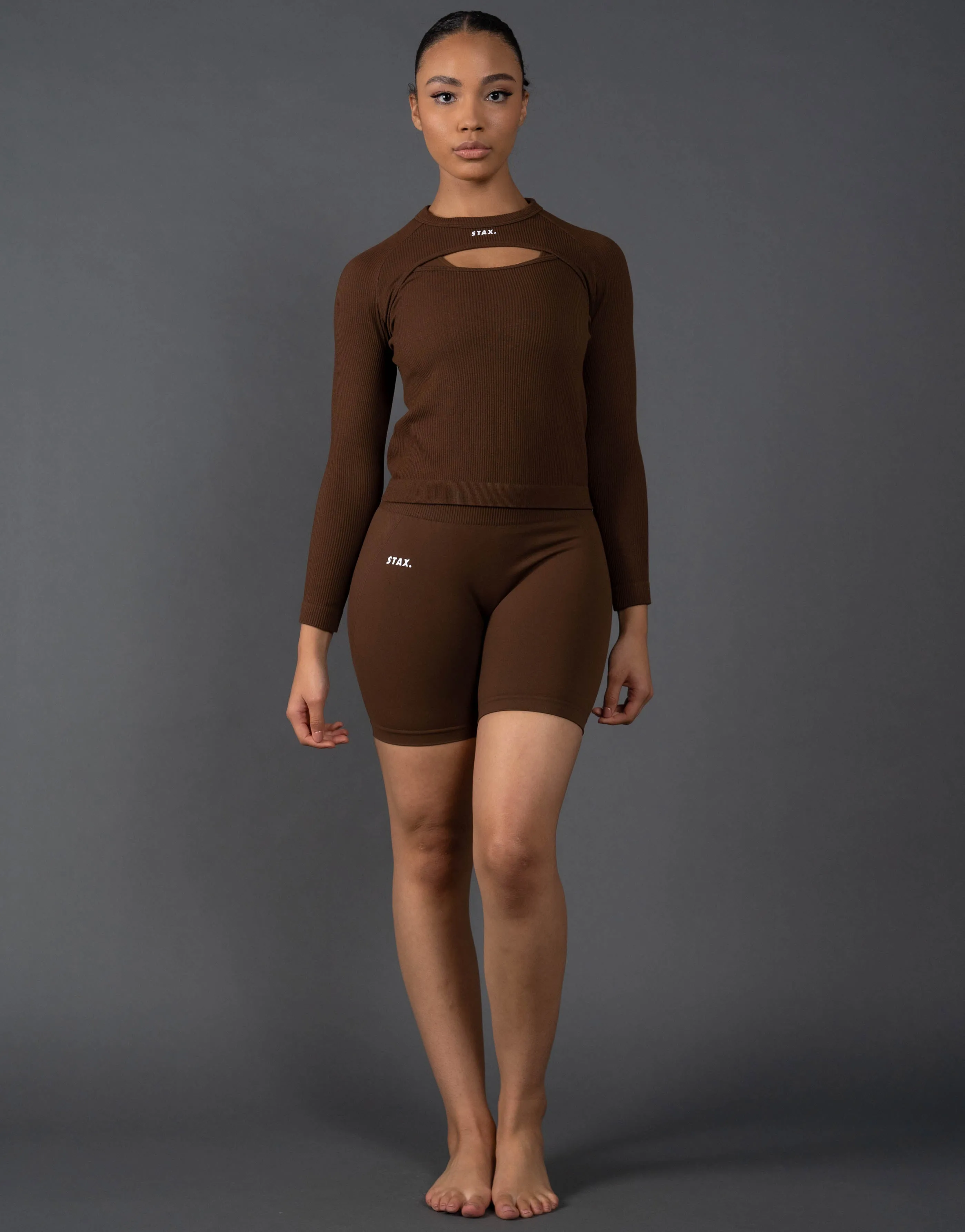 Premium Seamless Cut Out Long Sleeve Lounge V5.1 - Bark