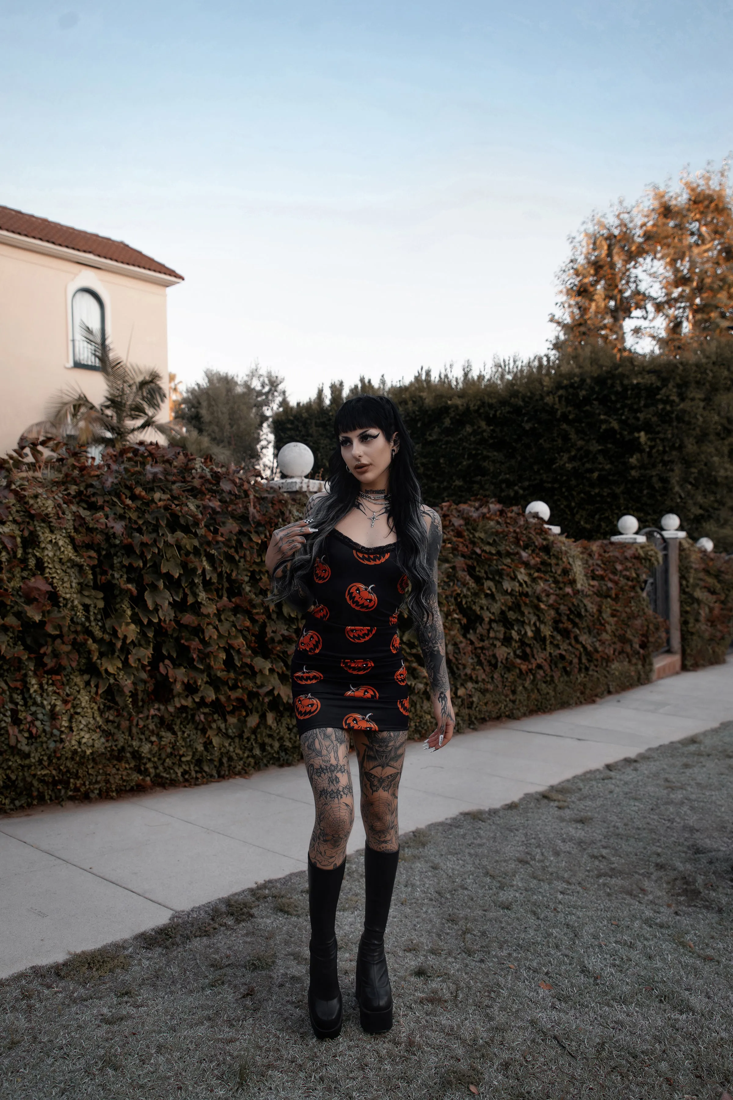 Pumpkins Print Lace Strap Dress