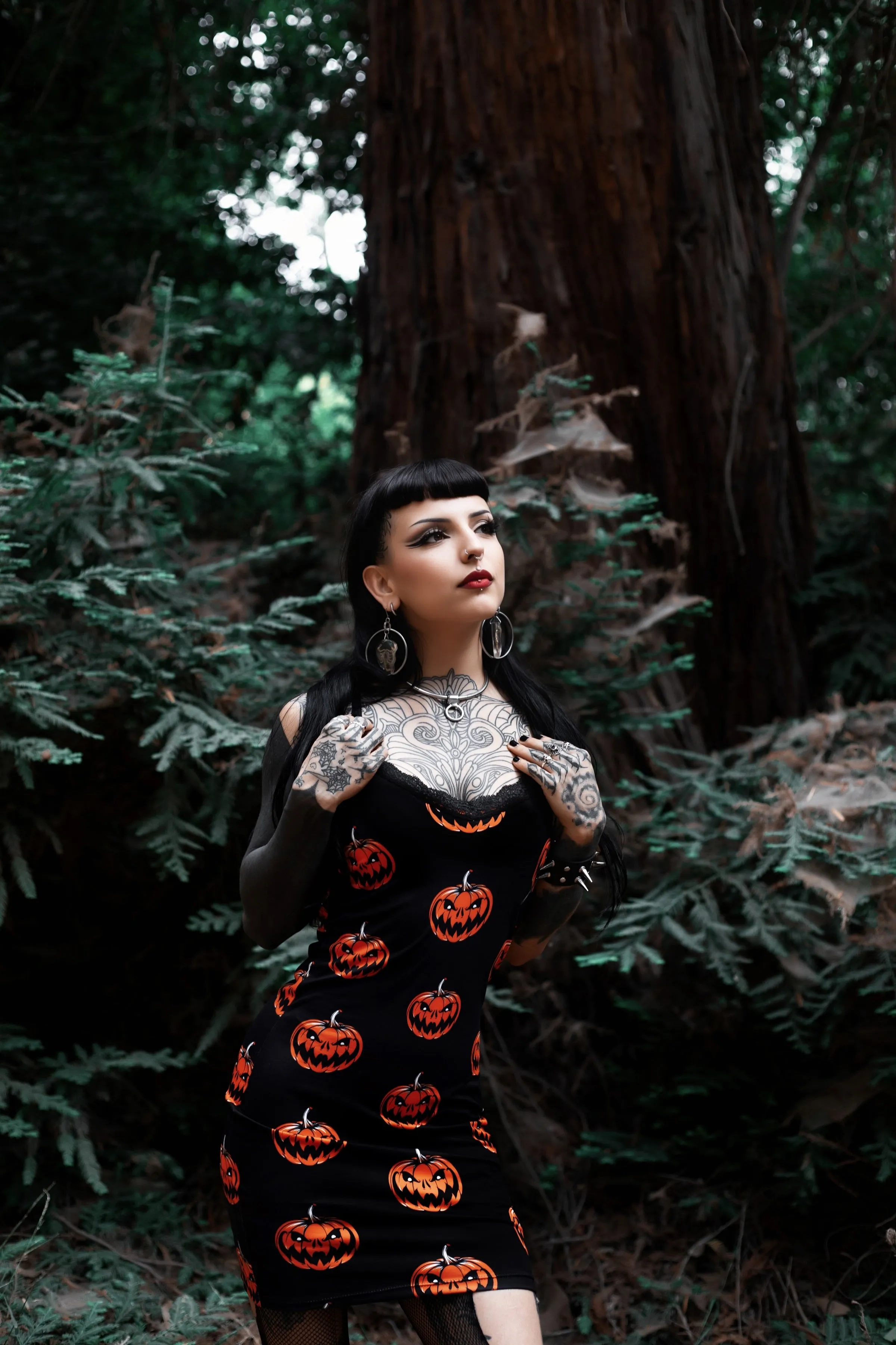 Pumpkins Print Lace Strap Dress