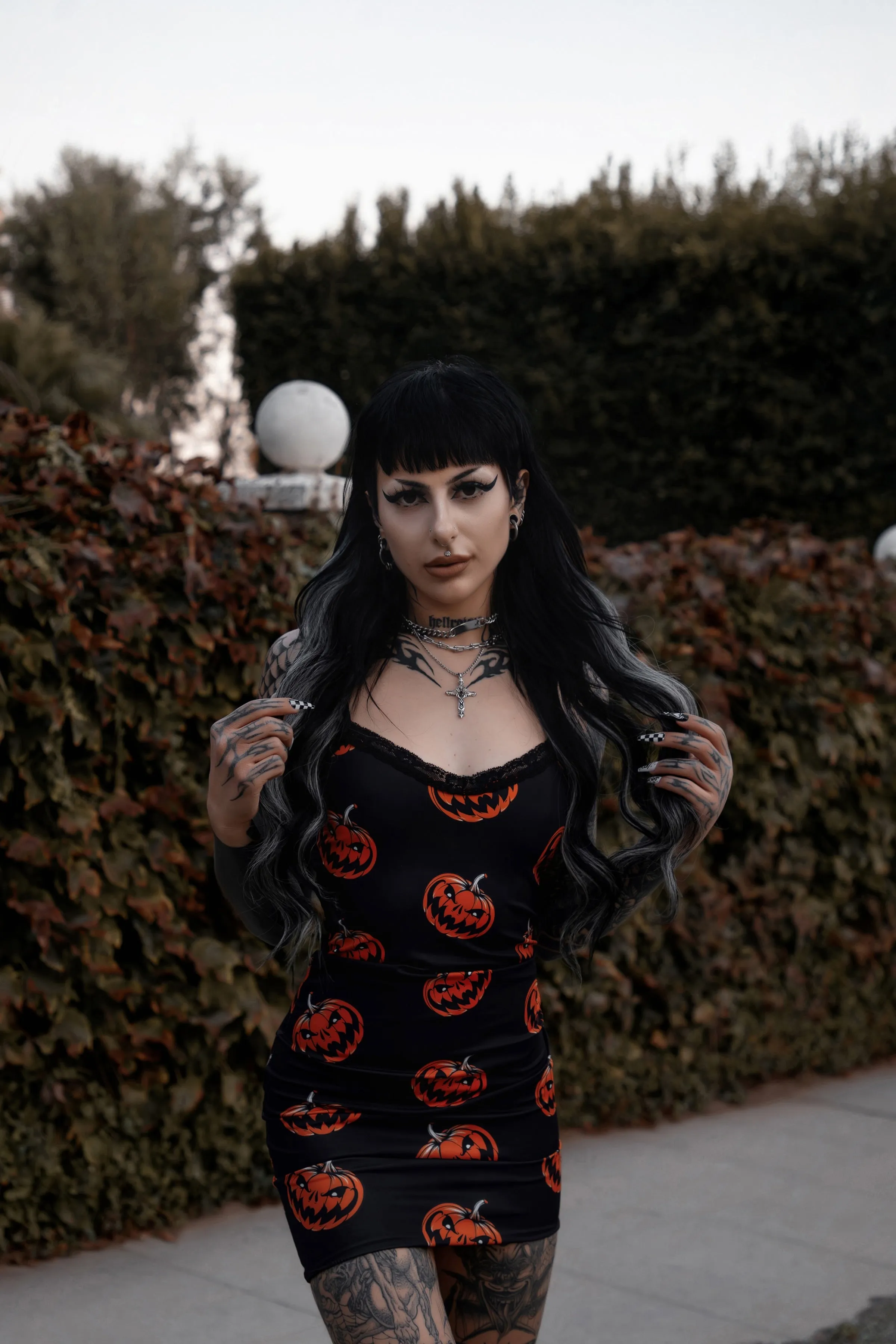 Pumpkins Print Lace Strap Dress