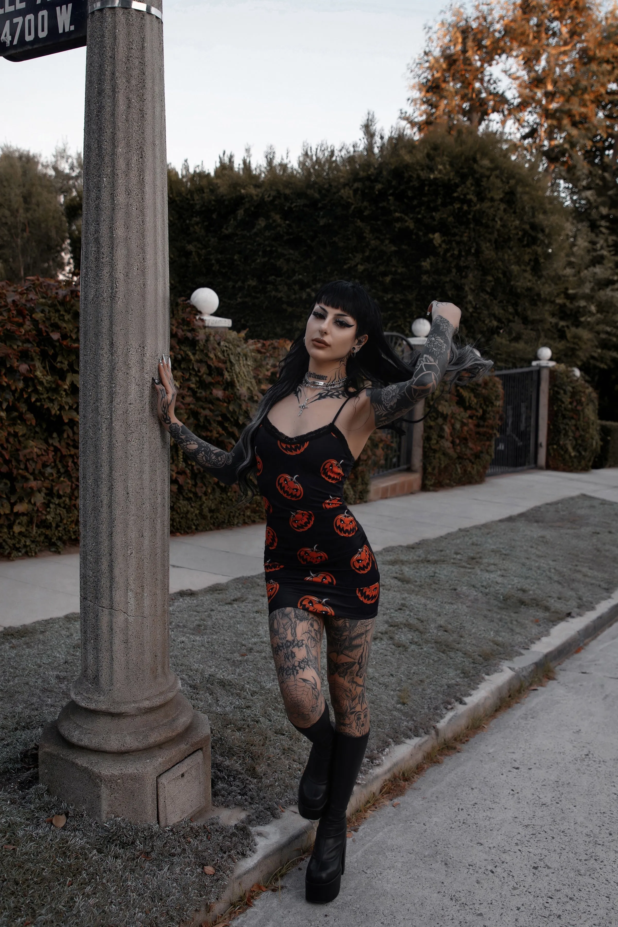 Pumpkins Print Lace Strap Dress