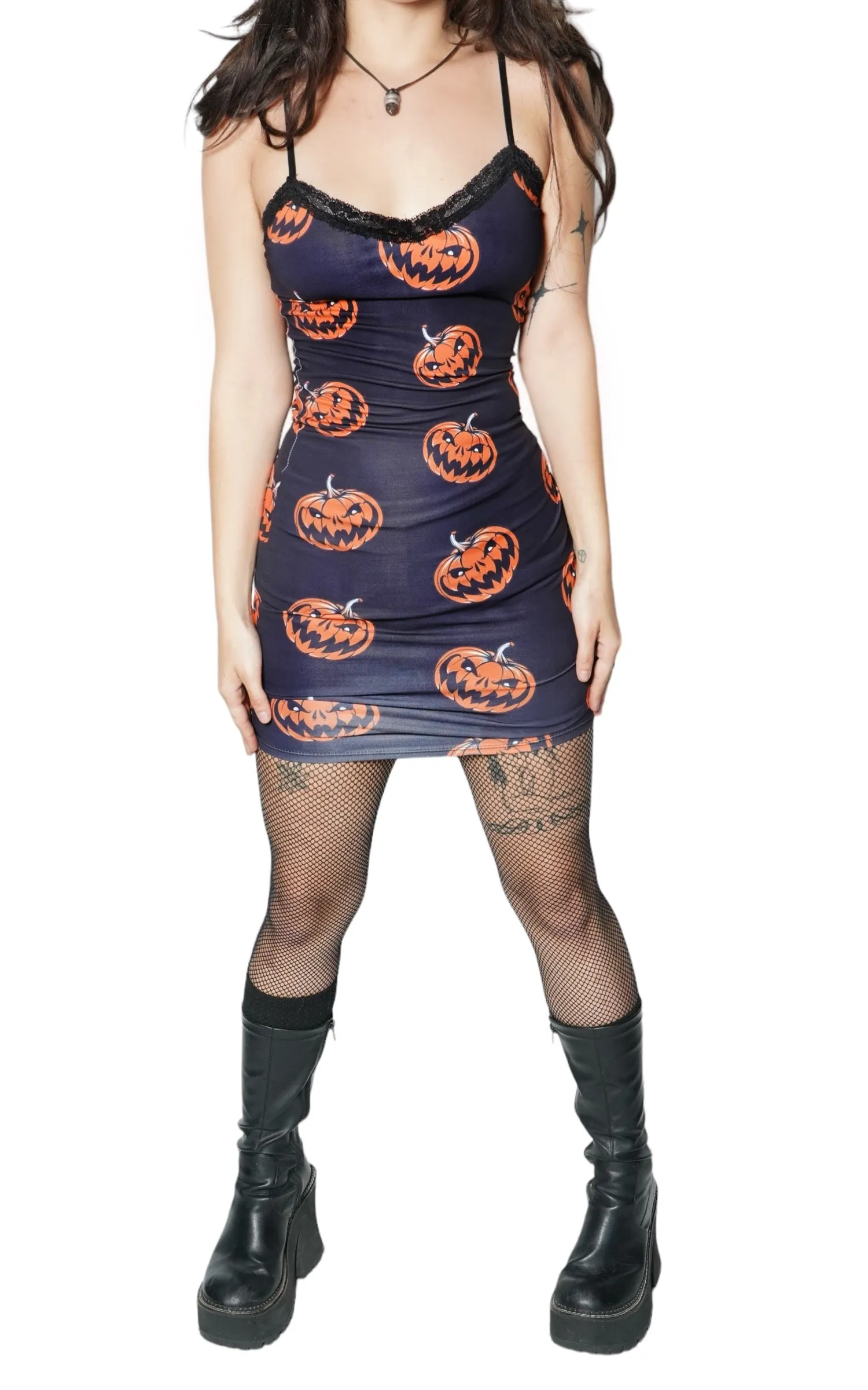 Pumpkins Print Lace Strap Dress