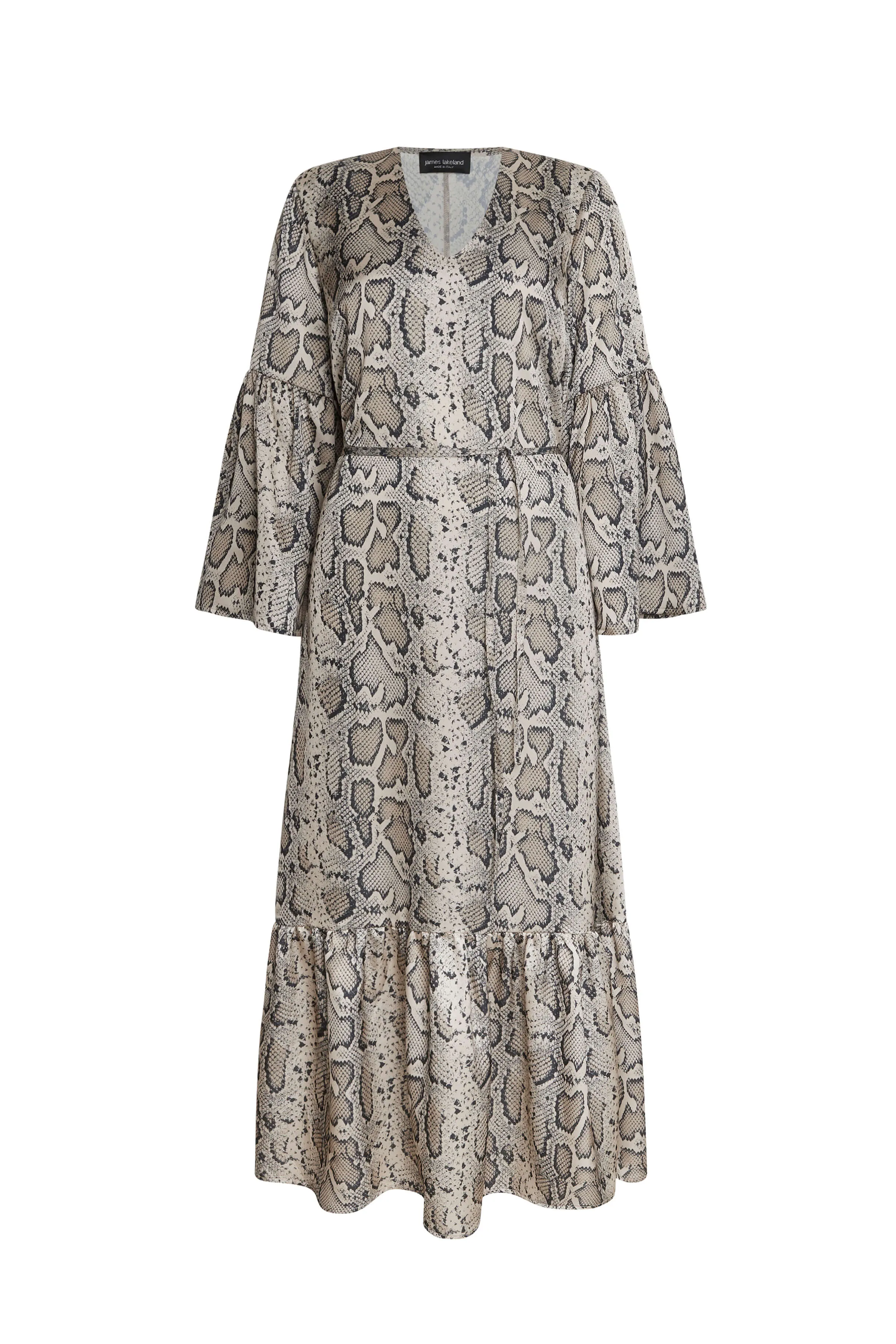 Python Print Belted Dress Beige