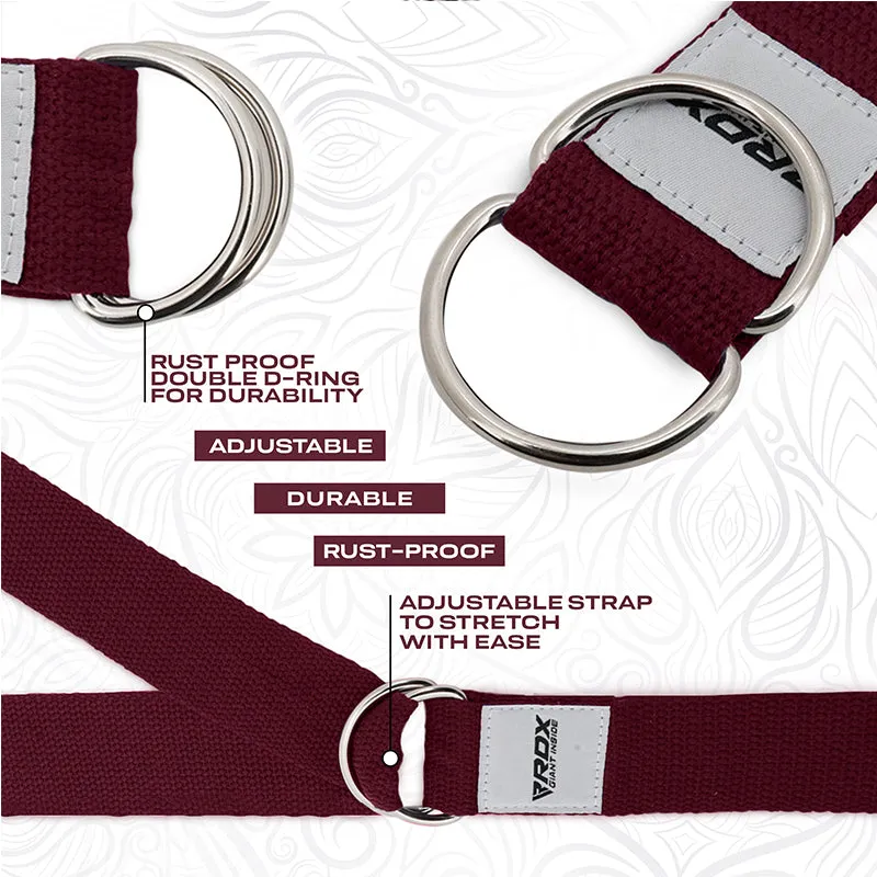 RDX P8 Non-Slip Cotton Yoga Strap with Rust Proof Steel D-Ring Buckle