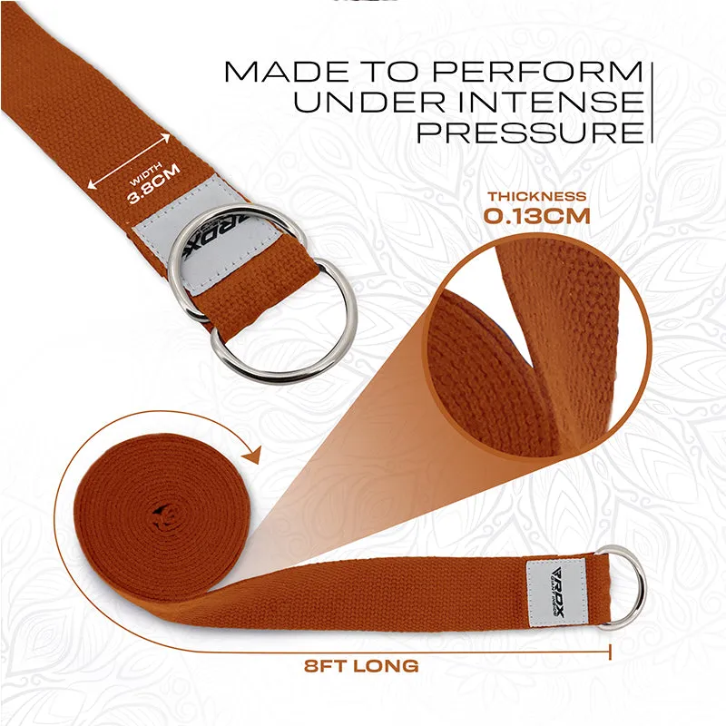 RDX P8 Non-Slip Cotton Yoga Strap with Rust Proof Steel D-Ring Buckle