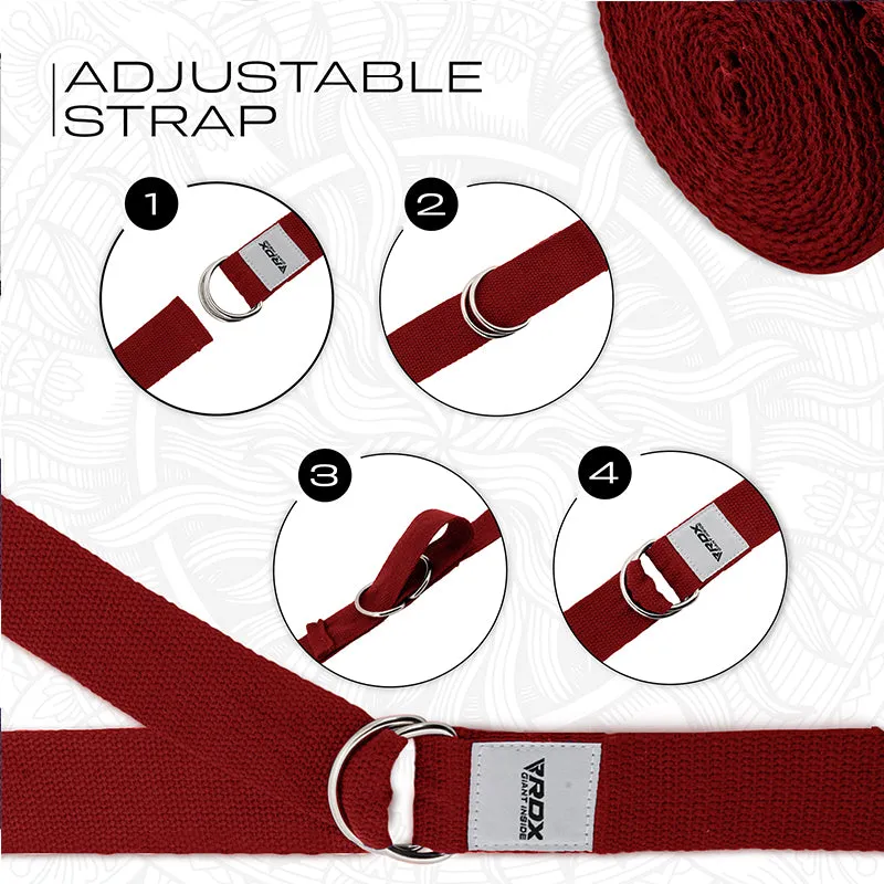 RDX P8 Non-Slip Cotton Yoga Strap with Rust Proof Steel D-Ring Buckle