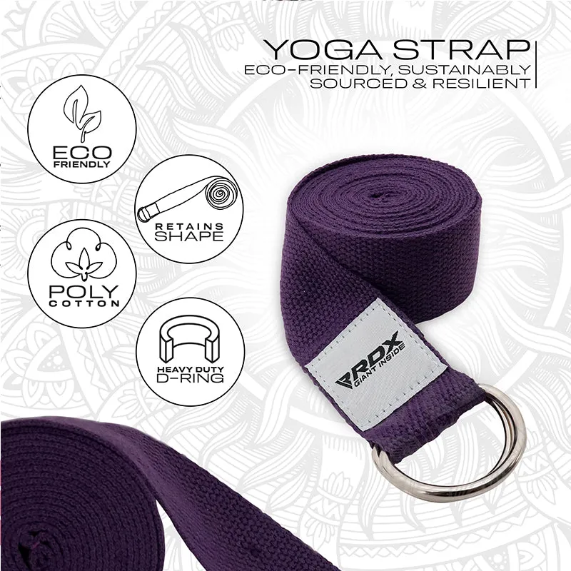 RDX P8 Non-Slip Cotton Yoga Strap with Rust Proof Steel D-Ring Buckle