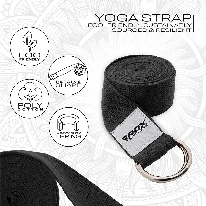 RDX P8 Non-Slip Cotton Yoga Strap with Rust Proof Steel D-Ring Buckle