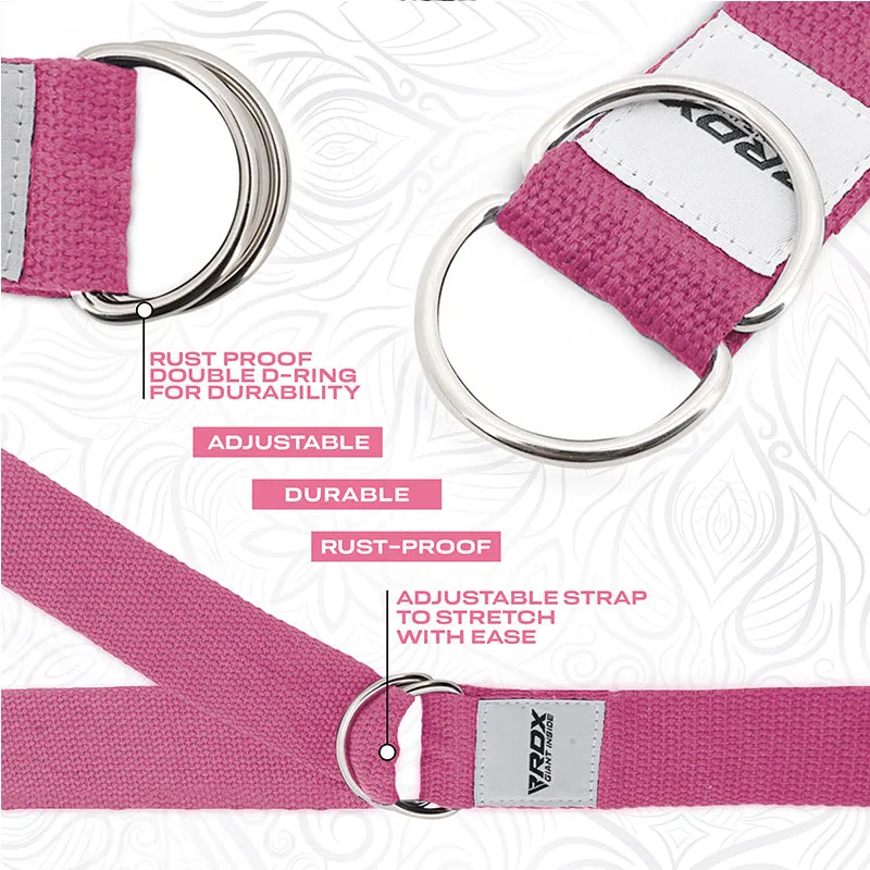 RDX P8 Non-Slip Cotton Yoga Strap with Rust Proof Steel D-Ring Buckle