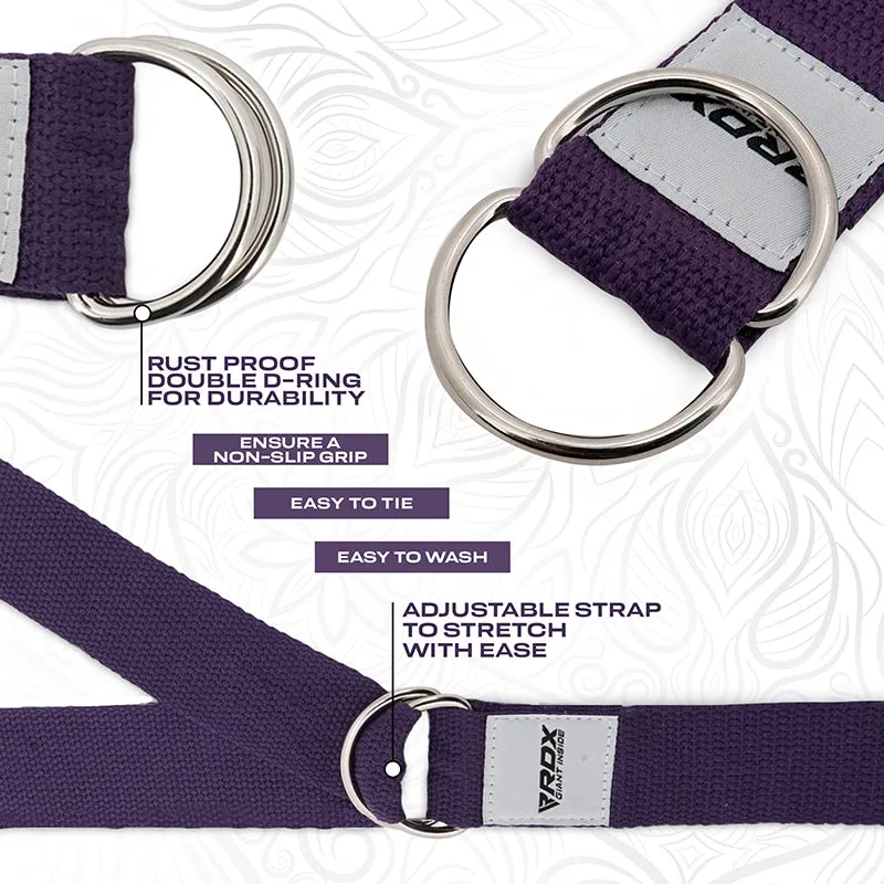 RDX P8 Non-Slip Cotton Yoga Strap with Rust Proof Steel D-Ring Buckle