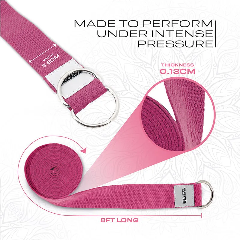 RDX P8 Non-Slip Cotton Yoga Strap with Rust Proof Steel D-Ring Buckle