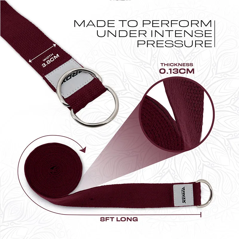 RDX P8 Non-Slip Cotton Yoga Strap with Rust Proof Steel D-Ring Buckle