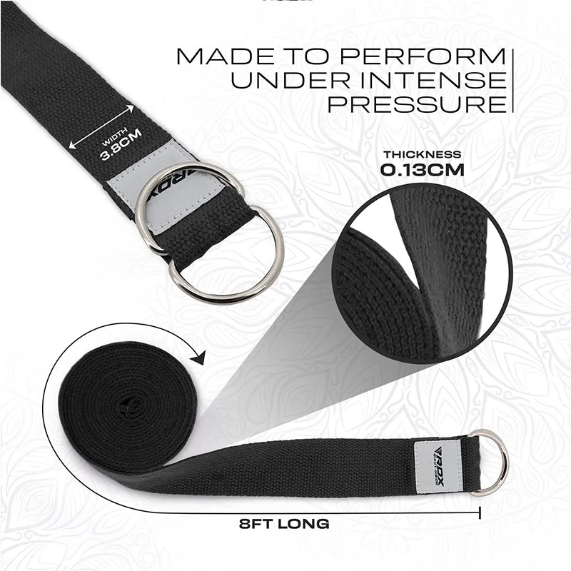 RDX P8 Non-Slip Cotton Yoga Strap with Rust Proof Steel D-Ring Buckle