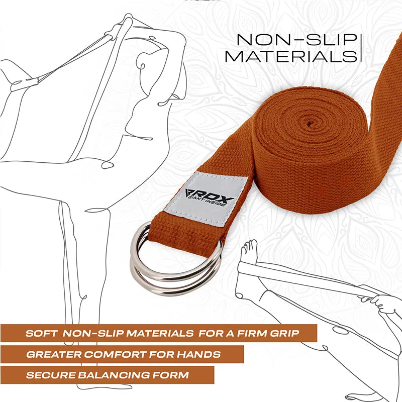 RDX P8 Non-Slip Cotton Yoga Strap with Rust Proof Steel D-Ring Buckle