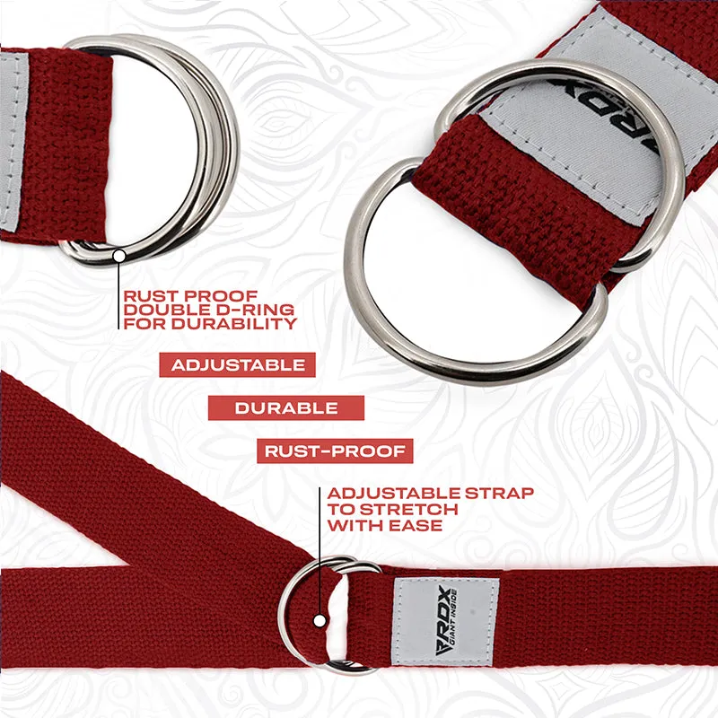 RDX P8 Non-Slip Cotton Yoga Strap with Rust Proof Steel D-Ring Buckle