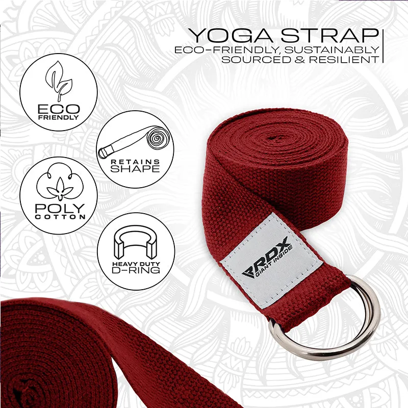 RDX P8 Non-Slip Cotton Yoga Strap with Rust Proof Steel D-Ring Buckle